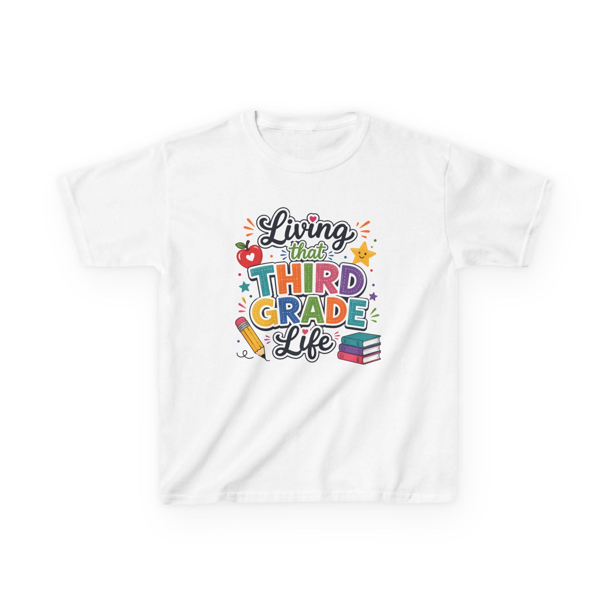 Kids "Living That Third Grade Life" T-Shirt Girls & Boys Colorful Back-to-School Tee