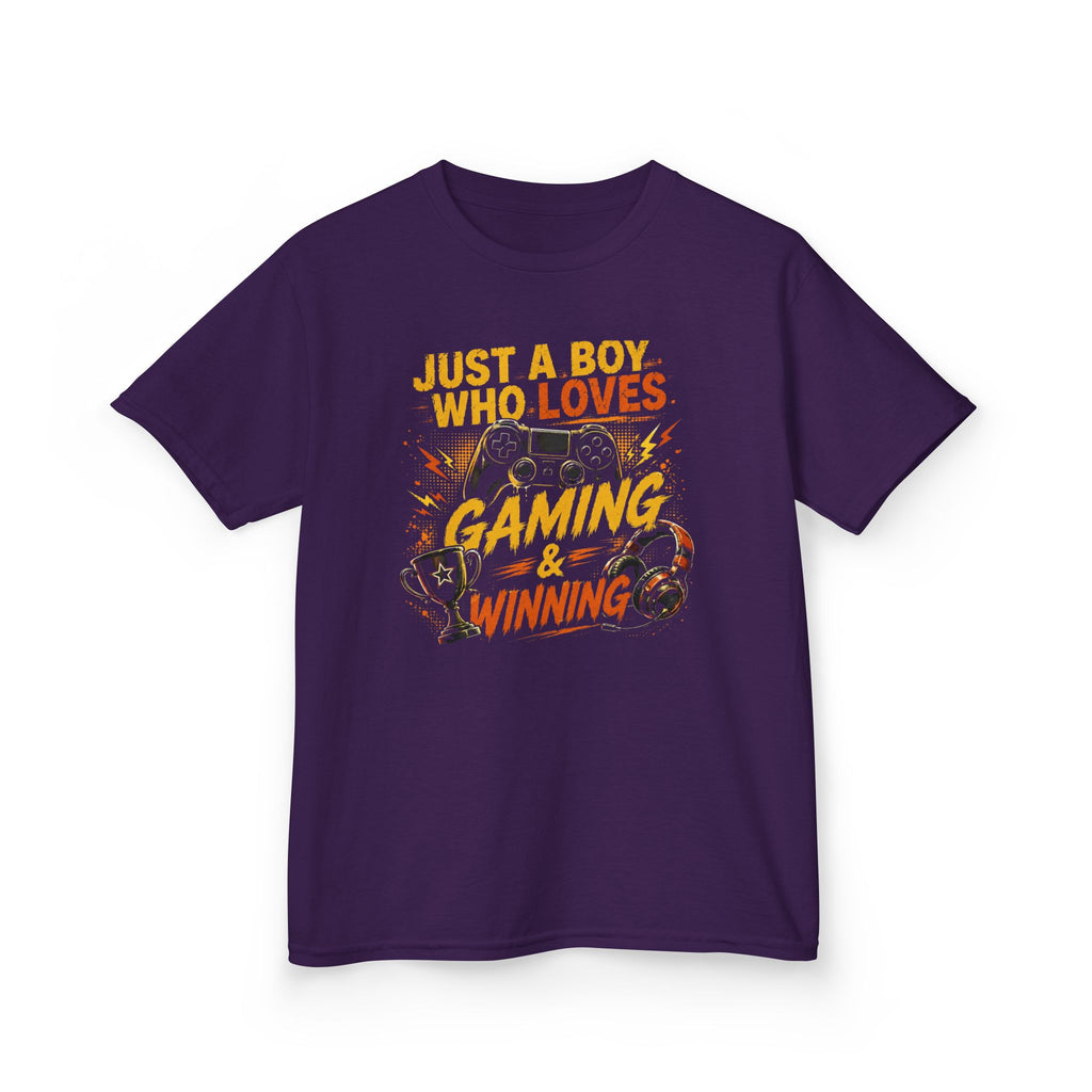 Just a Boy Who Loves Gaming & Winning Graphic kids Gamer T-Shirt Design