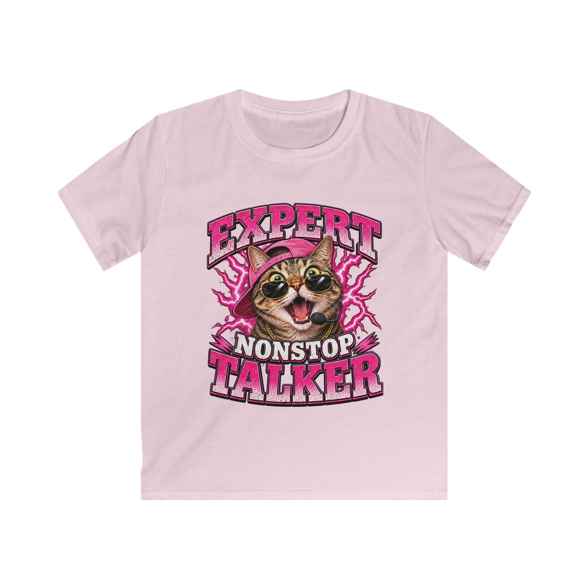 Expert Nonstop Talker Kids T‑Shirt Funny Cat Graphic Tee for Chatty Girls