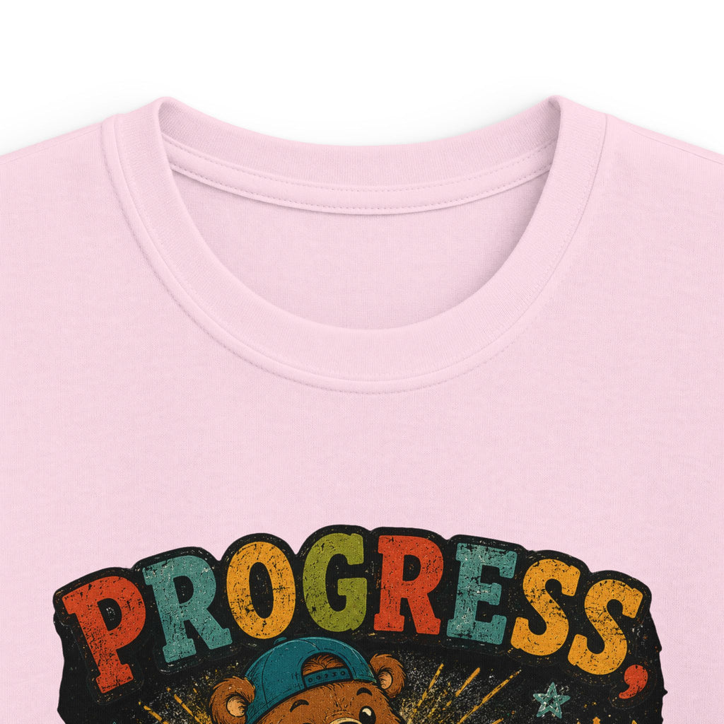Kids Tee "Progress Not Perfect" Motivational Bear Shirt
