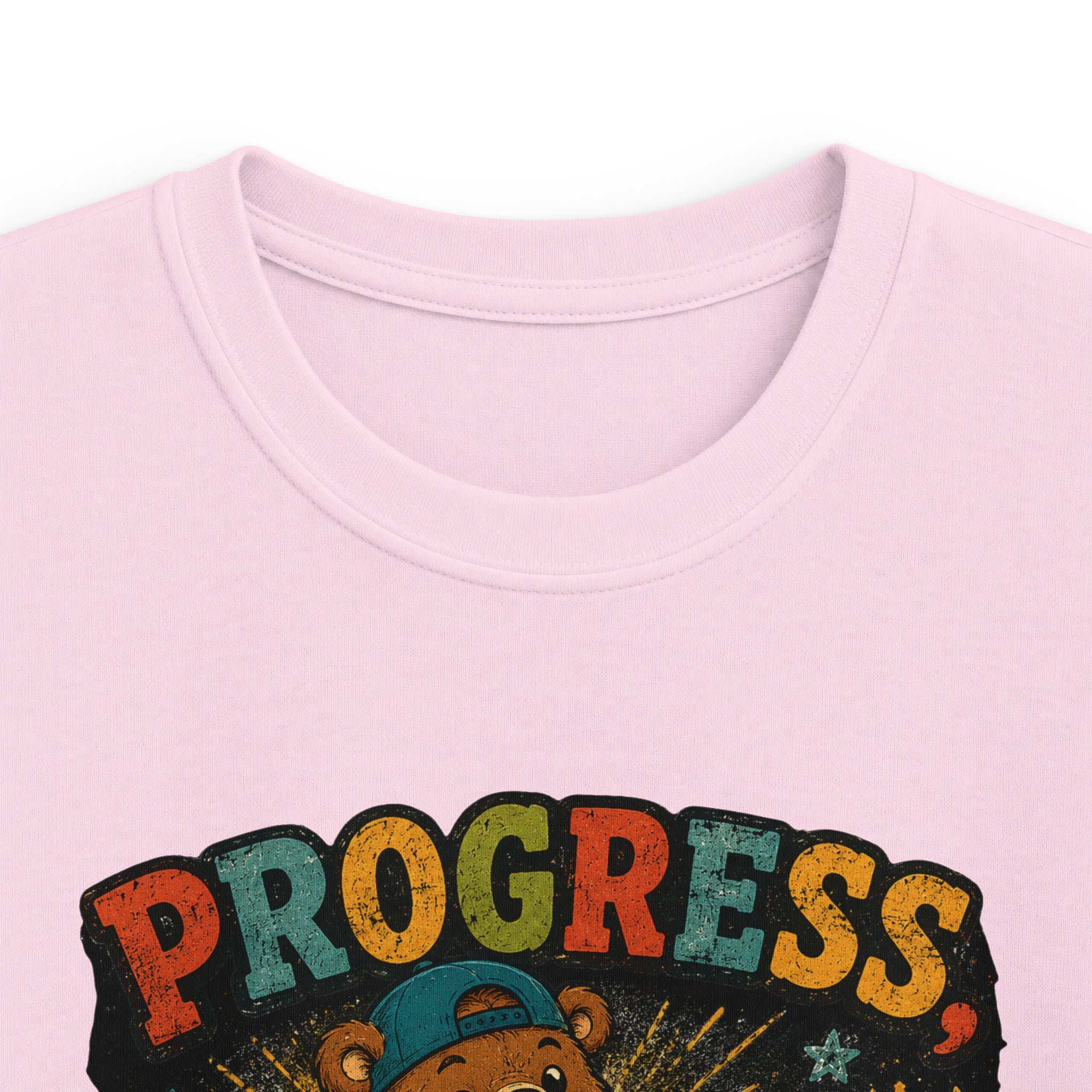 Kids Tee "Progress Not Perfect" Motivational Bear Shirt