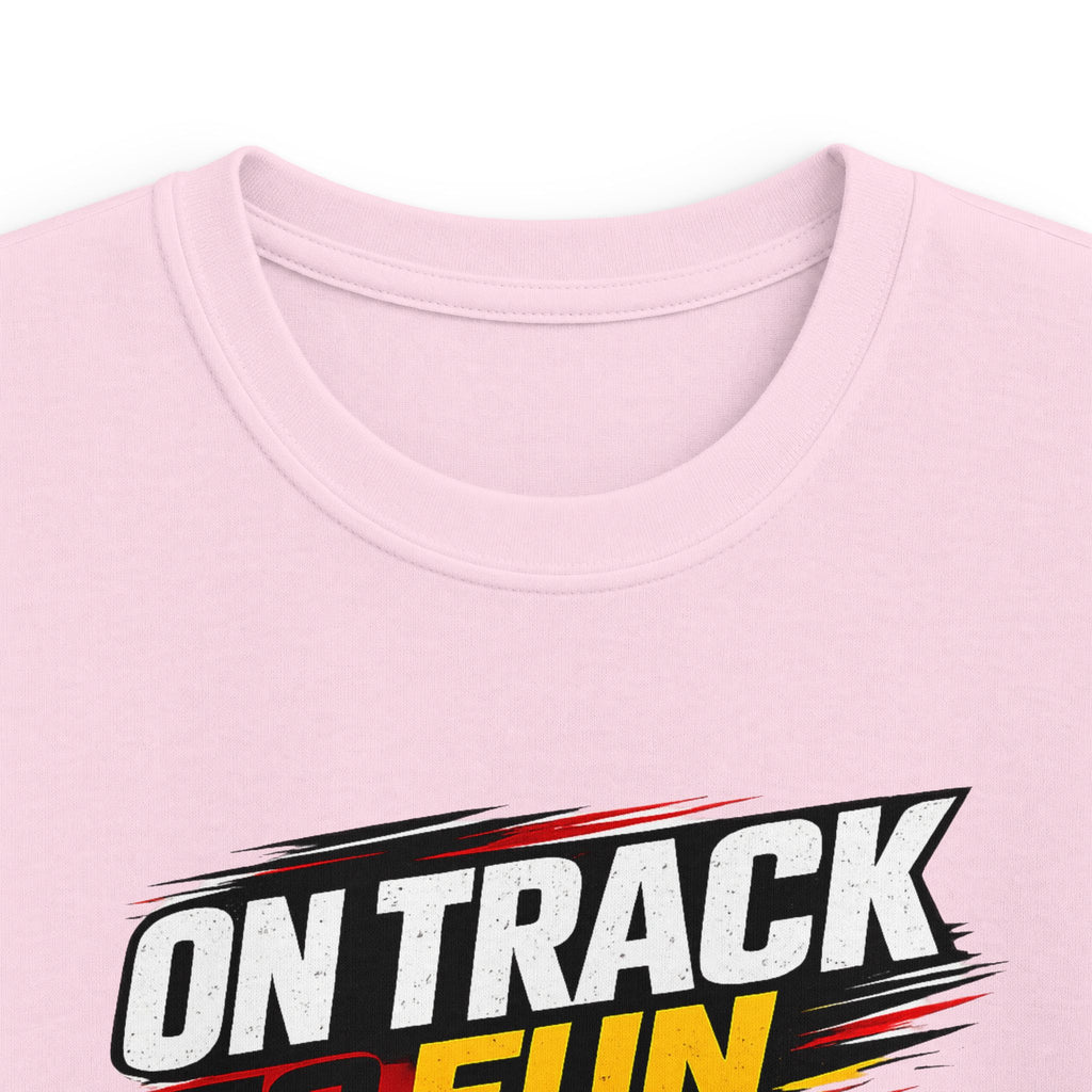 Kids Racing Tee "On Track to Fun" Red Race Car Shirt for Boys and Girls