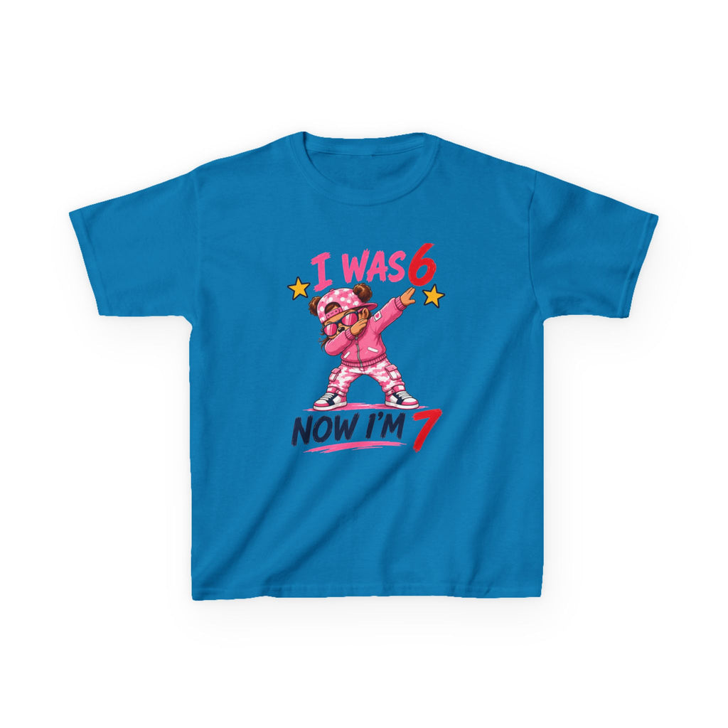 Kids Birthday T‑Shirt “I Was 6 Now I’m 7” Dab Dance Cute Pink