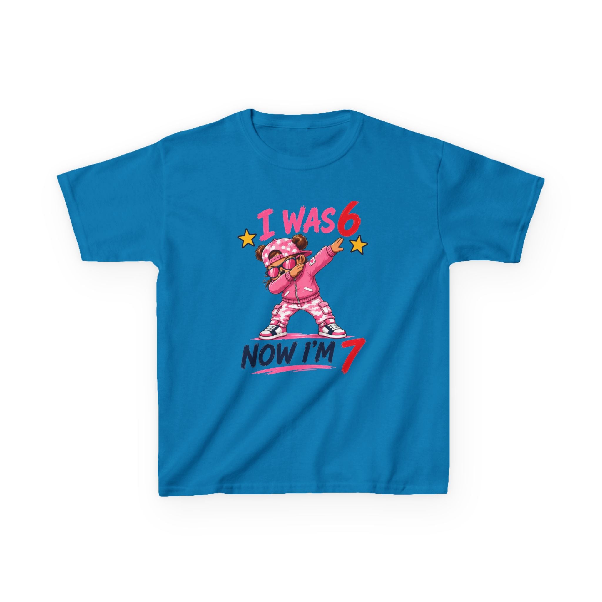 Kids Birthday T‑Shirt “I Was 6 Now I’m 7” Dab Dance Cute Pink