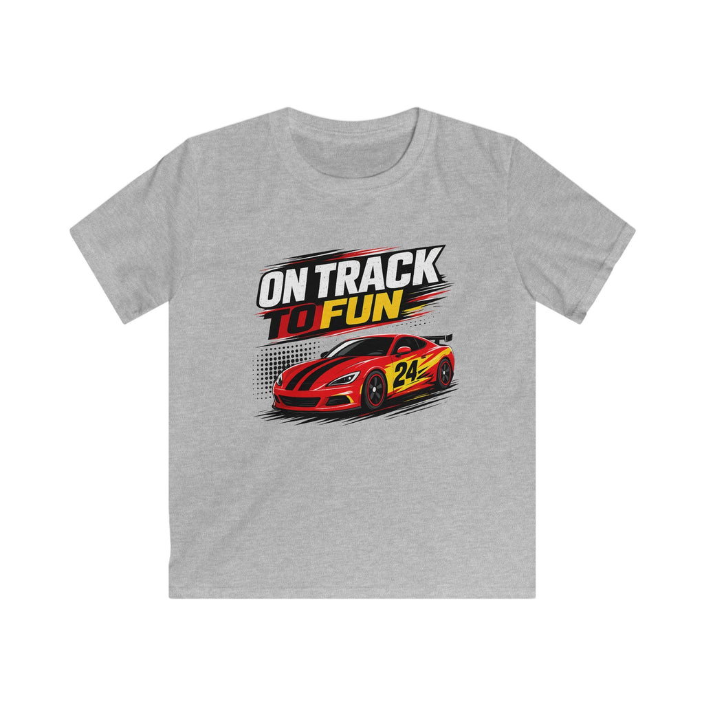 Kids Racing Tee "On Track to Fun" Red Race Car Shirt for Boys and Girls