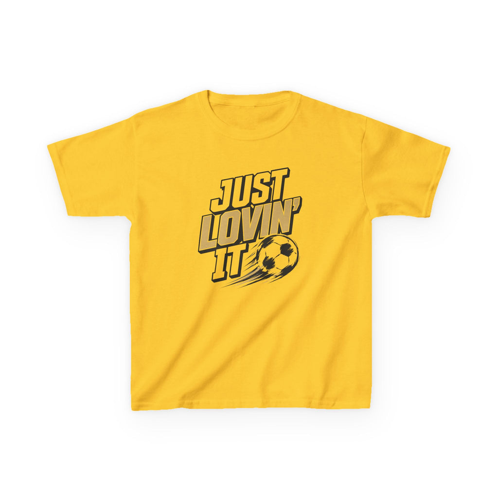 Just Lovin' It Soccer T-Shirt Design | Bold Sports Typography Graphic | Kids Soccer Lover Tee | Soccer Ball SVG Style Graphic