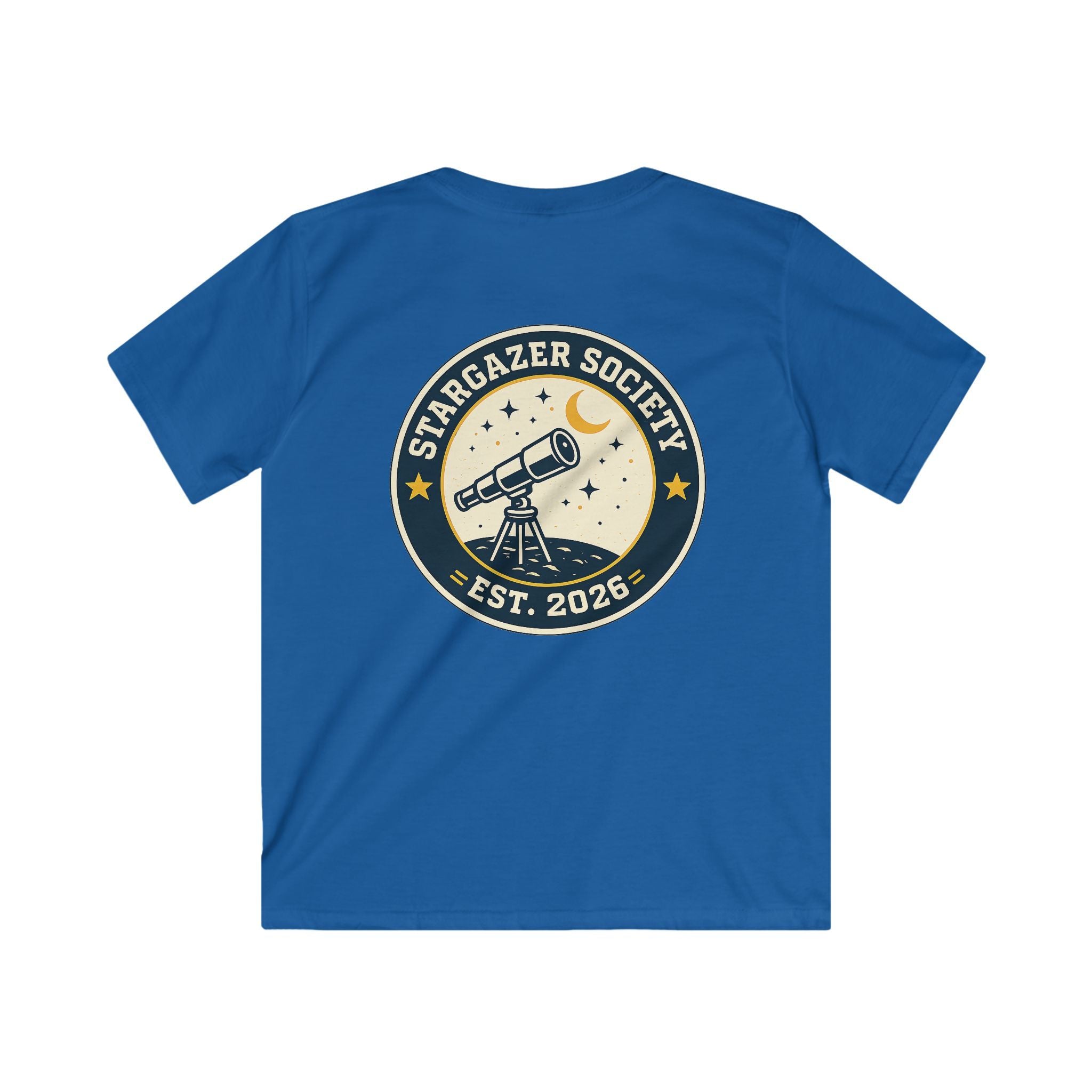 "Stargazer Society" Kids Tee Telescope 'Est. 2026' For Boys & Girls