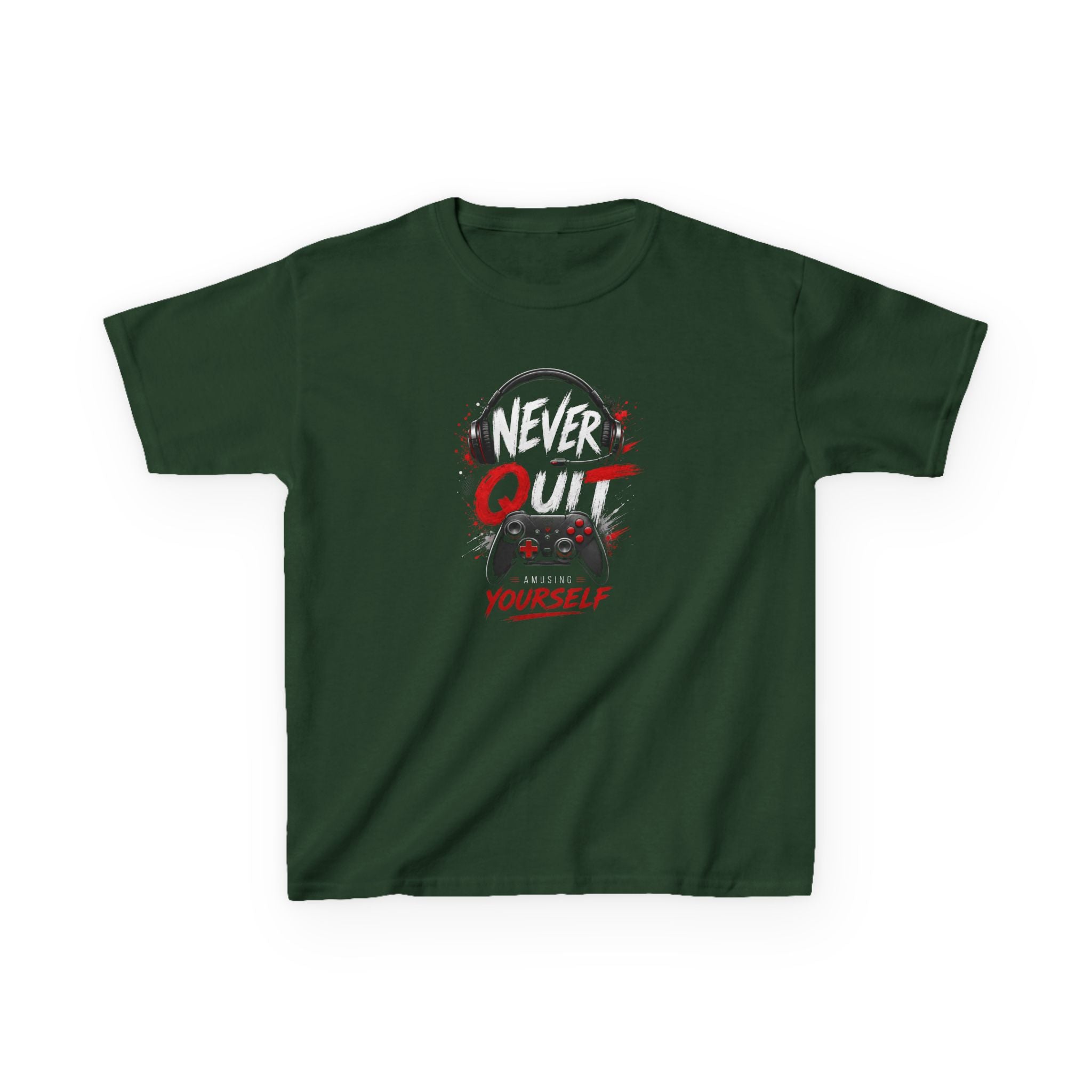 "Never Quit Gaming" Motivational Gamer Controller & Headset T-Shirt Design