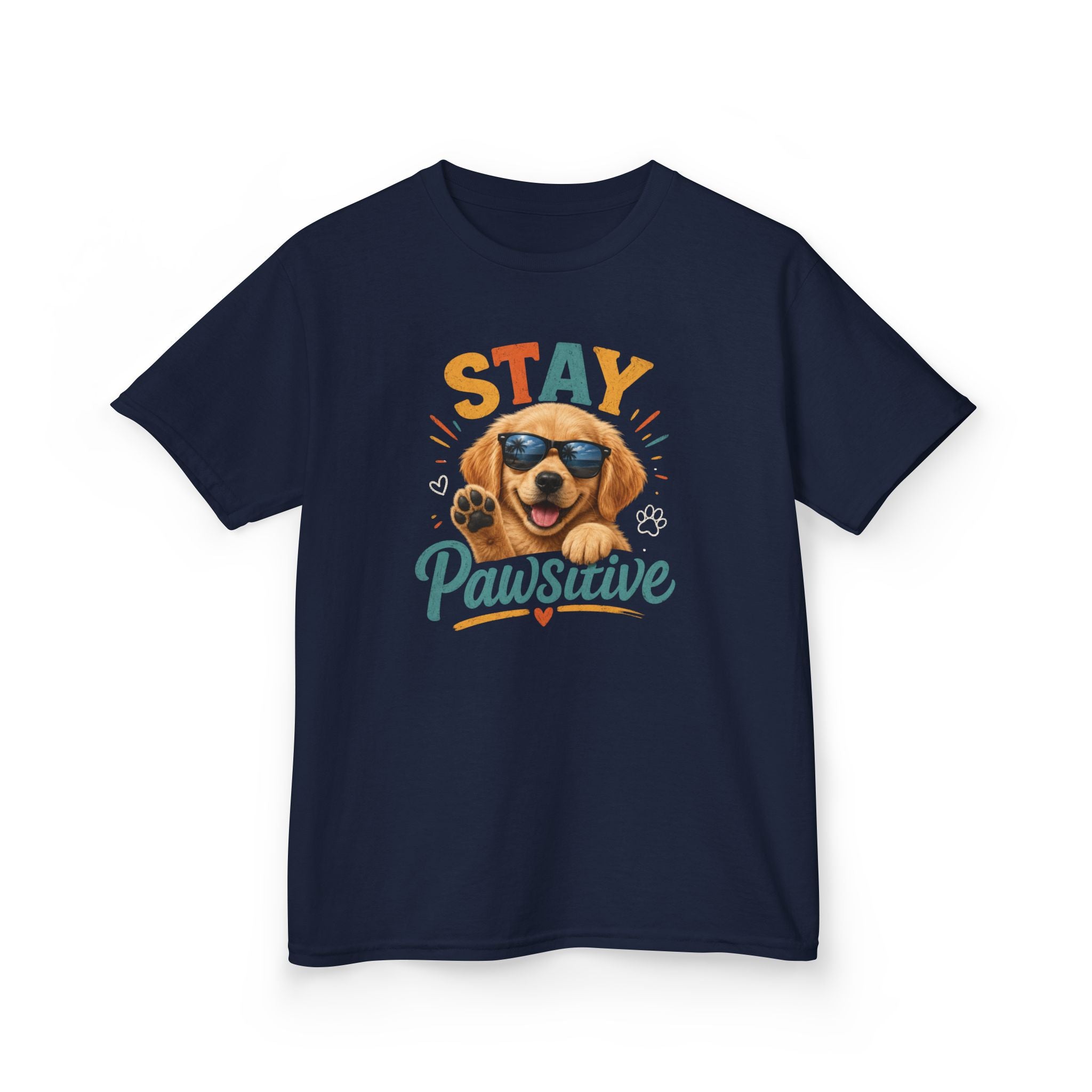 Kids T-Shirt "Stay Pawsitive" Cool Dog Cute Graphic Tee for Boys & Girls