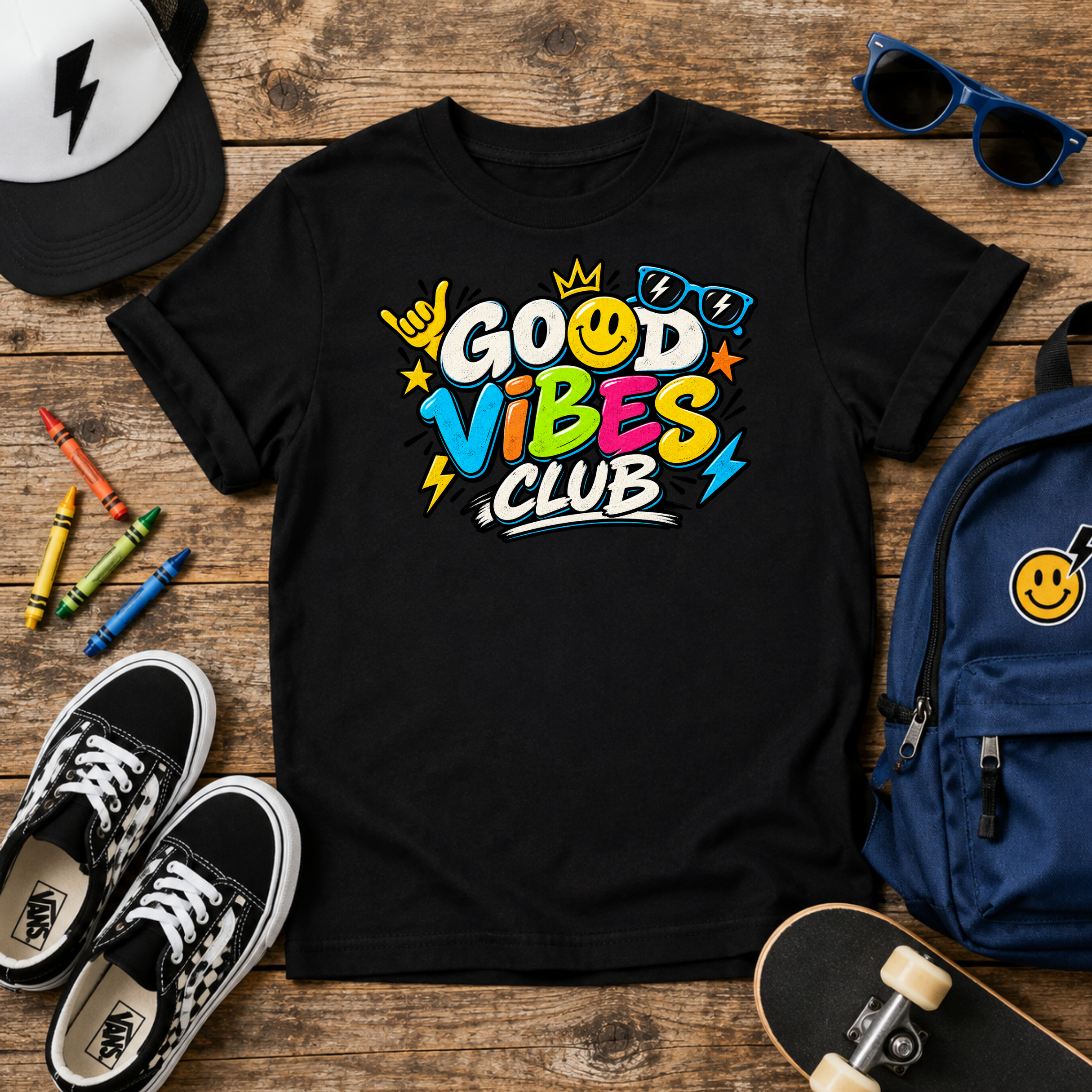 Kids Tee "Good Vibes Club" Cute Bright Graphic T-Shirt