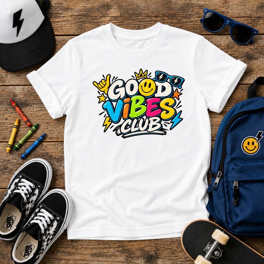 Kids Tee "Good Vibes Club" Cute Bright Graphic T-Shirt