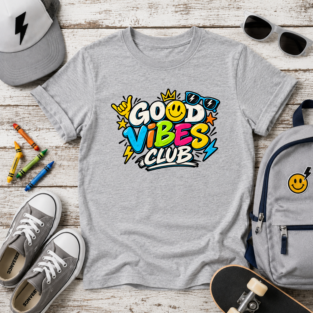 Kids Tee "Good Vibes Club" Cute Bright Graphic T-Shirt