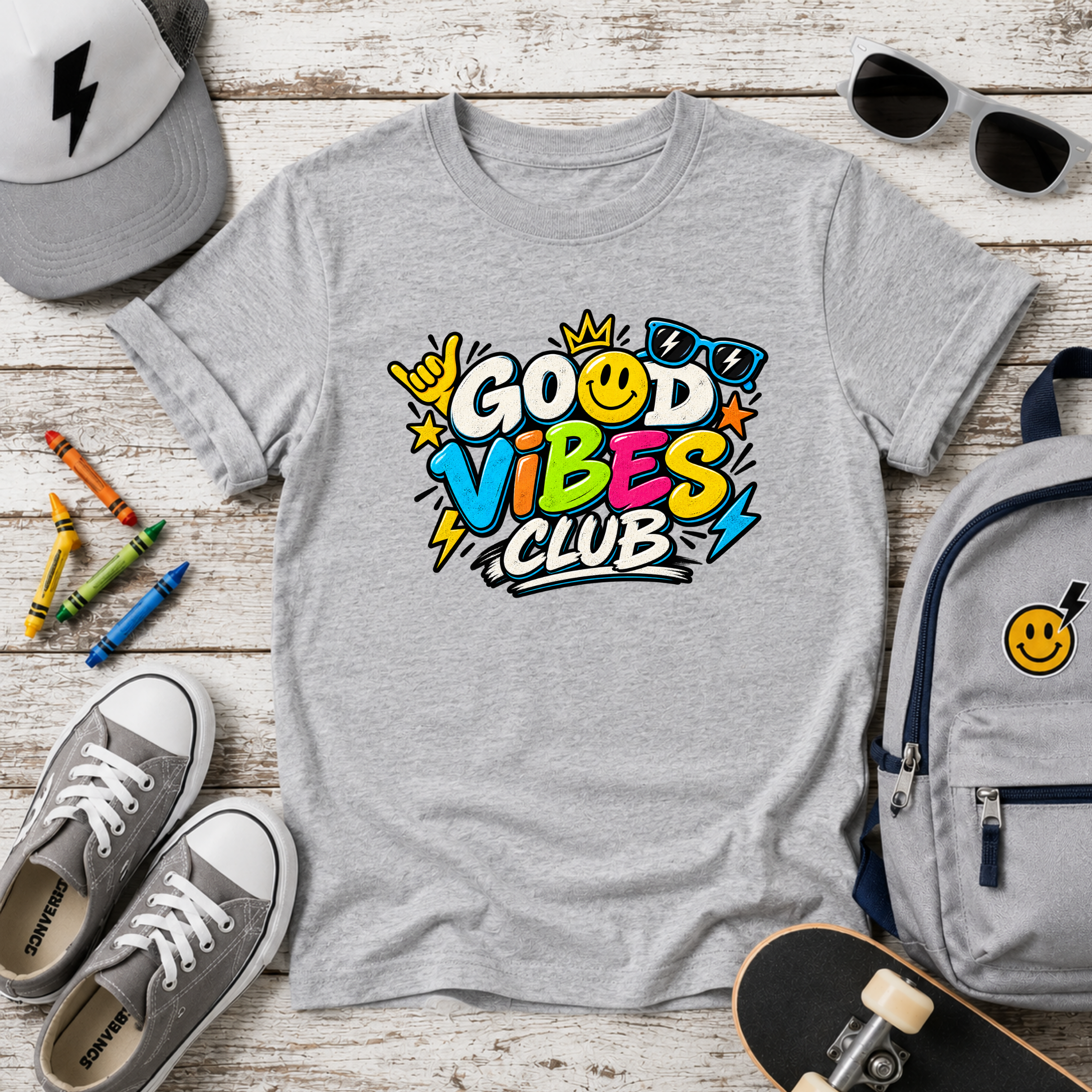 Kids Tee "Good Vibes Club" Cute Bright Graphic T-Shirt