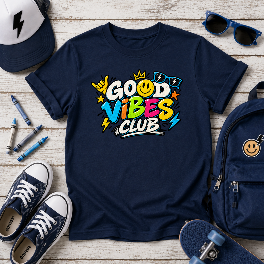 Kids Tee "Good Vibes Club" Cute Bright Graphic T-Shirt