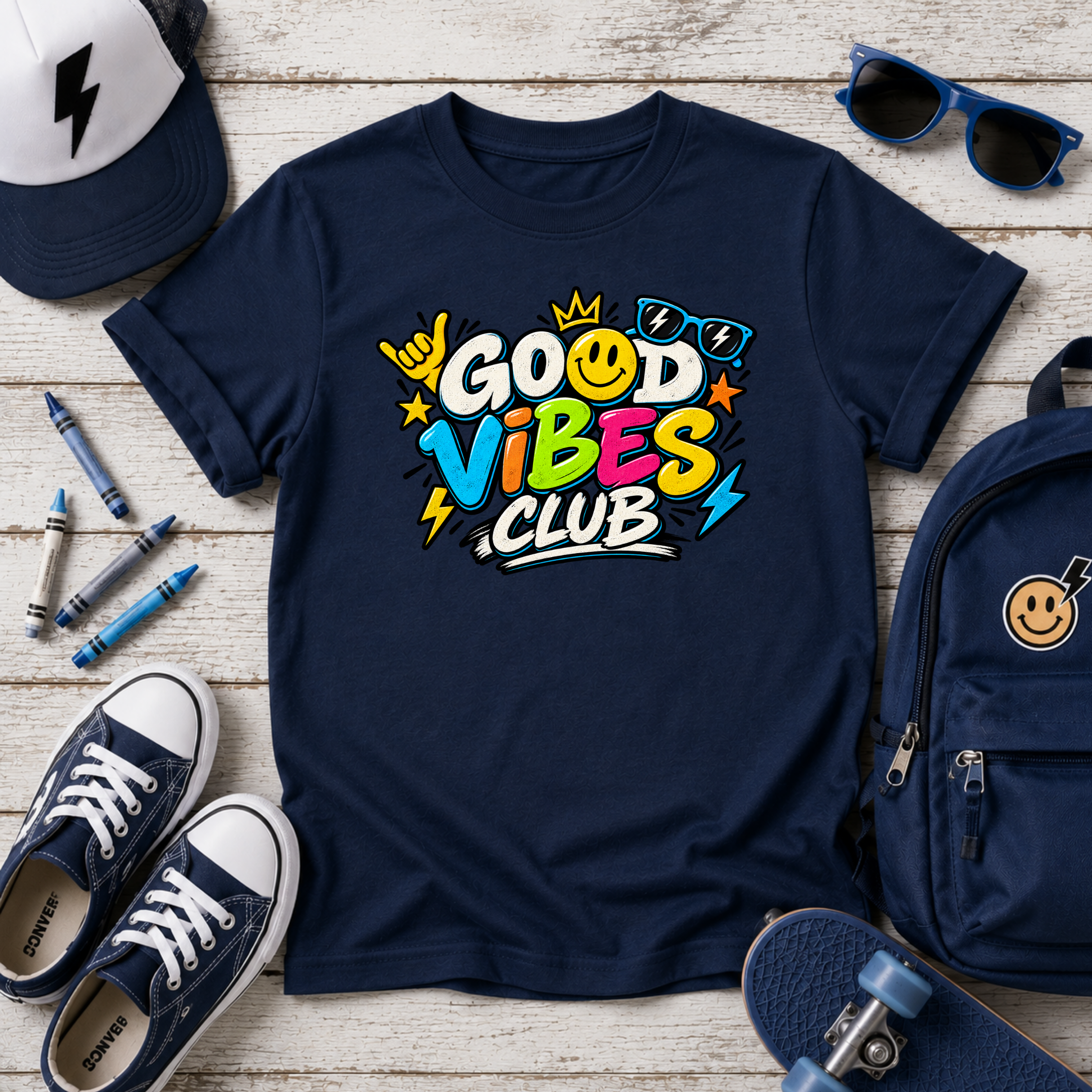 Kids Tee "Good Vibes Club" Cute Bright Graphic T-Shirt