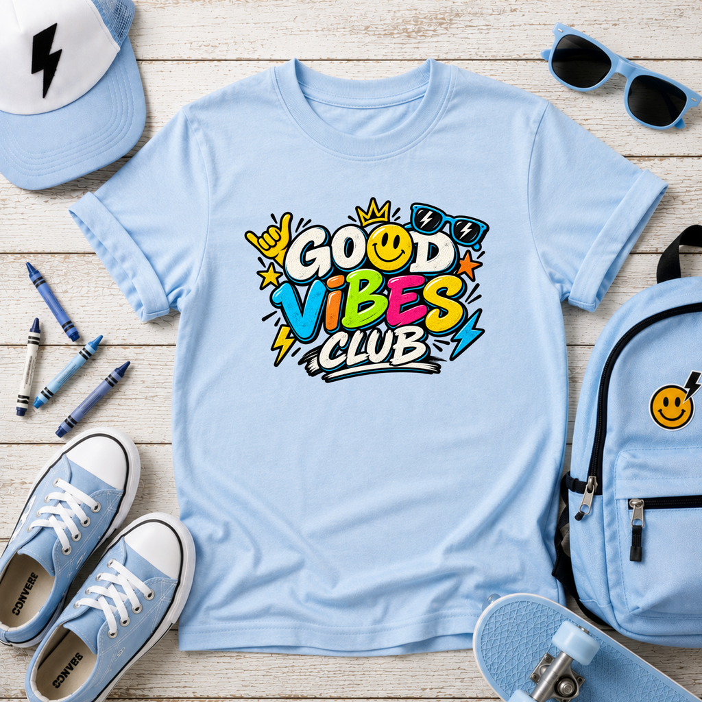 Kids Tee "Good Vibes Club" Cute Bright Graphic T-Shirt