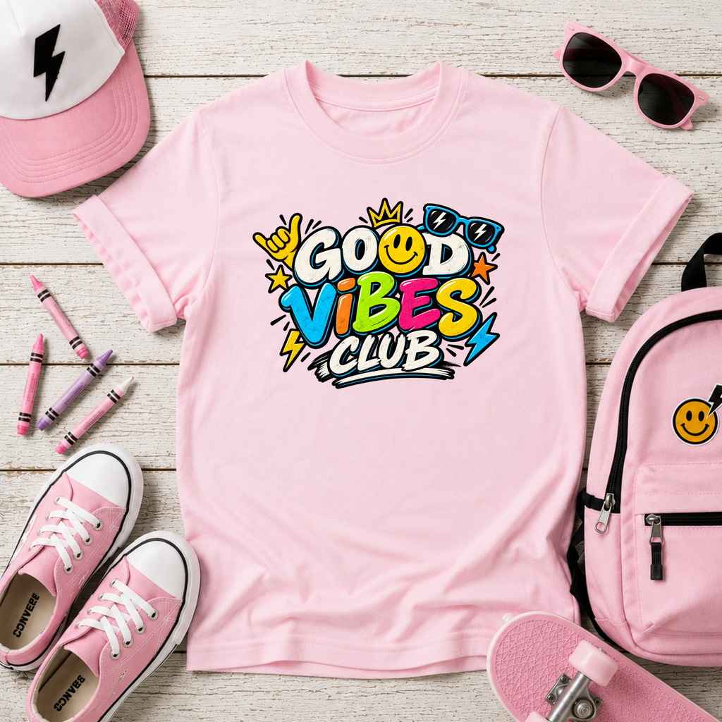Kids Tee "Good Vibes Club" Cute Bright Graphic T-Shirt