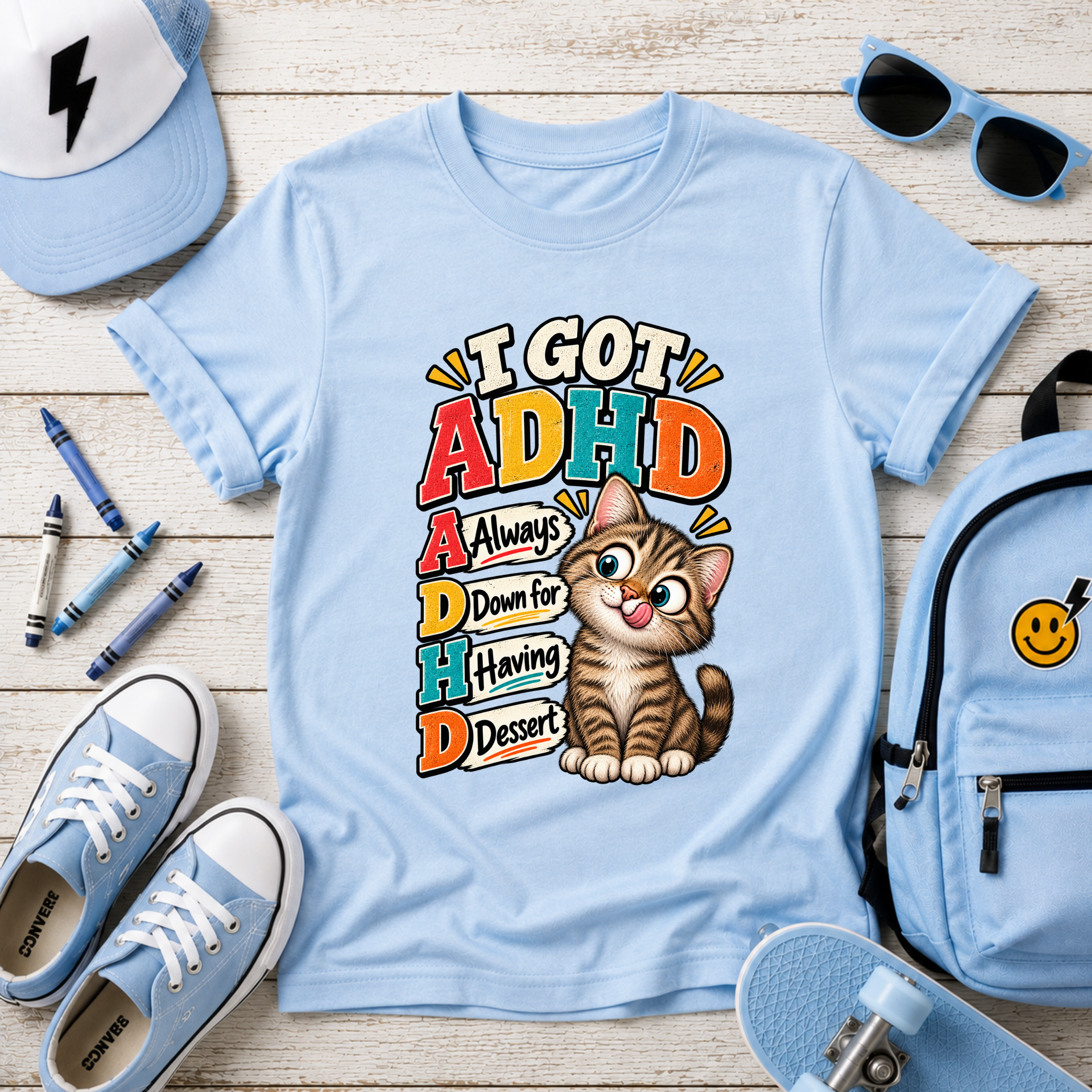 Kids ADHD Cat T-Shirt - "I Got ADHD" Funny Retro Design