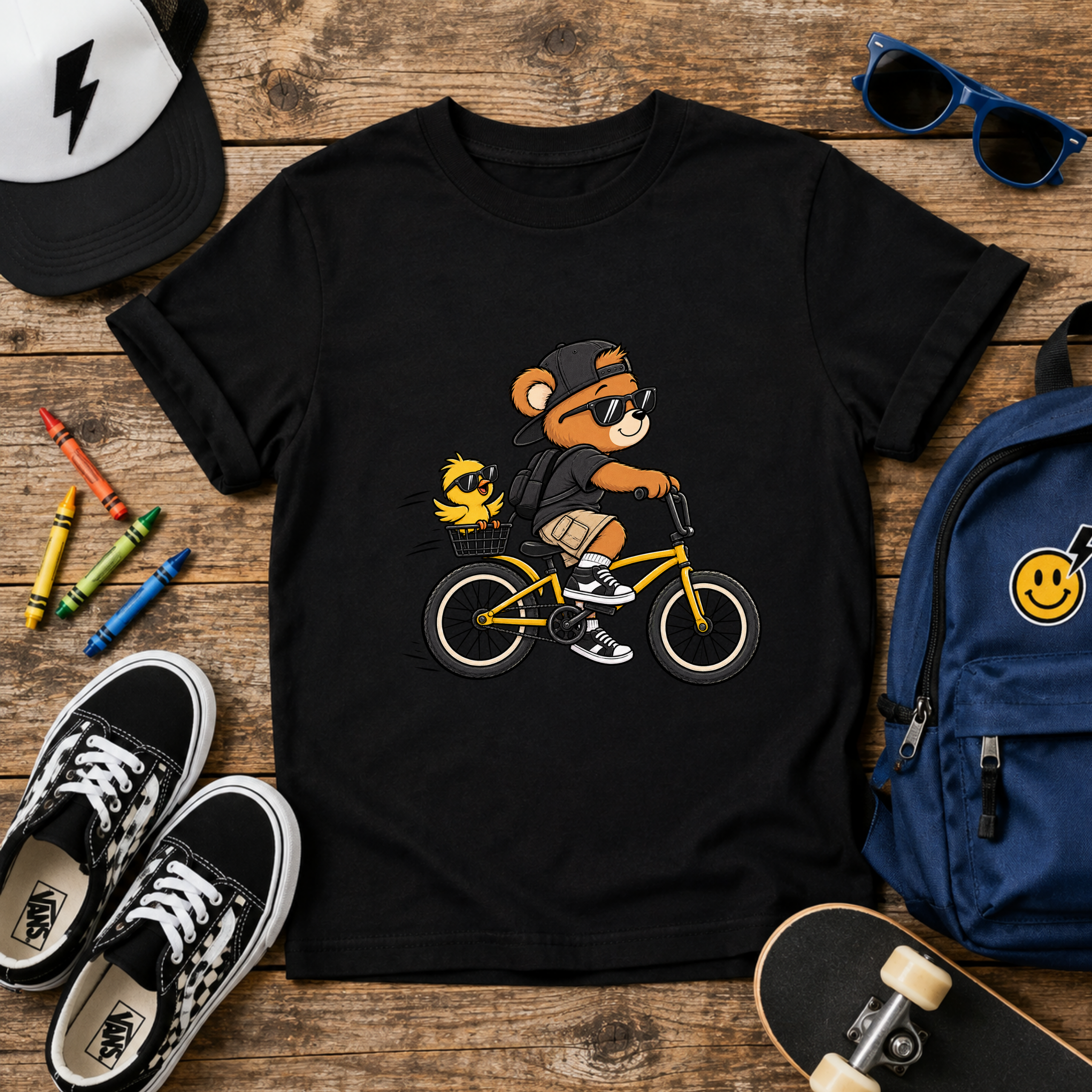 Kids Bicycle Bear T‑Shirt Cool Bear Riding Bike Graphic Tee