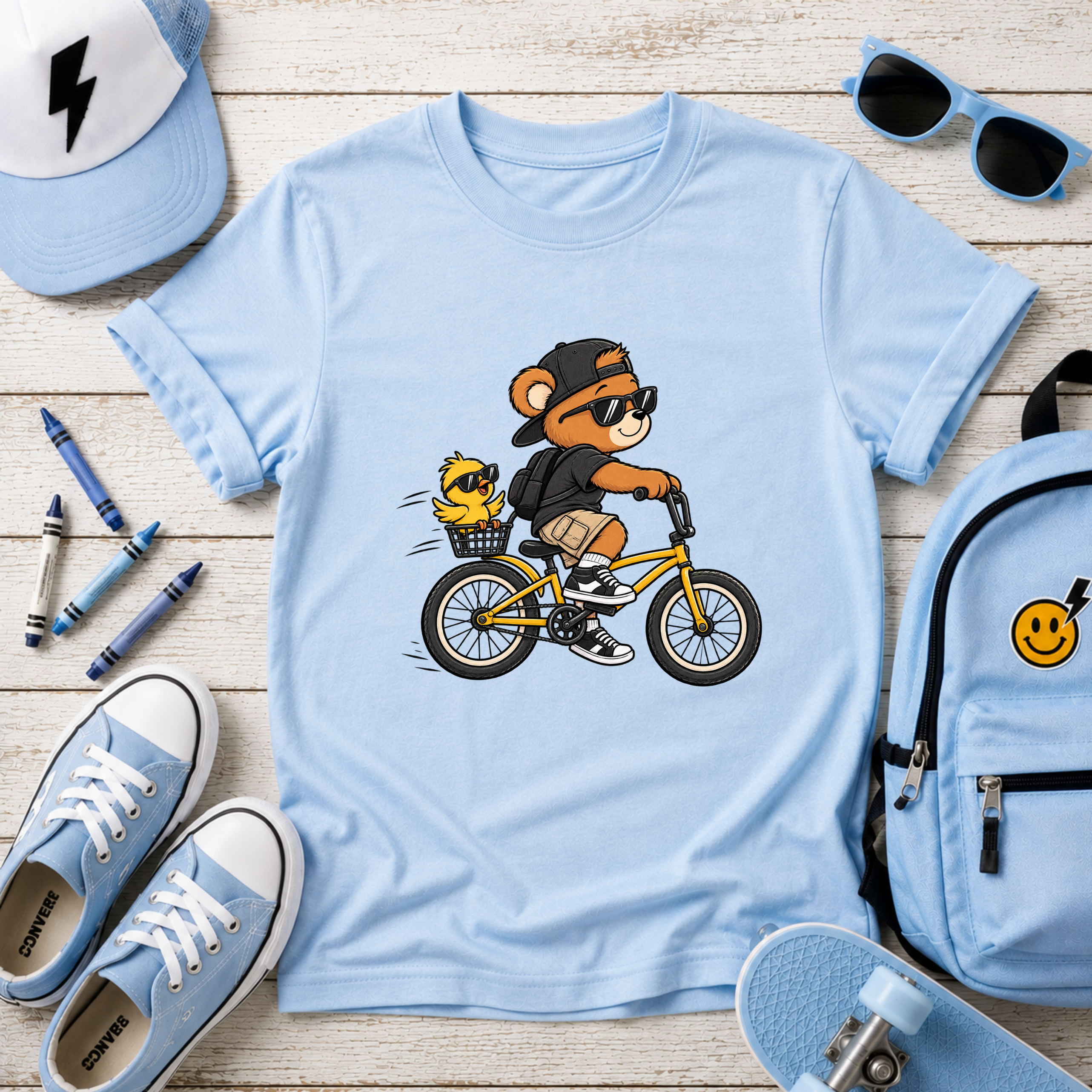 Kids Bicycle Bear T‑Shirt Cool Bear Riding Bike Graphic Tee