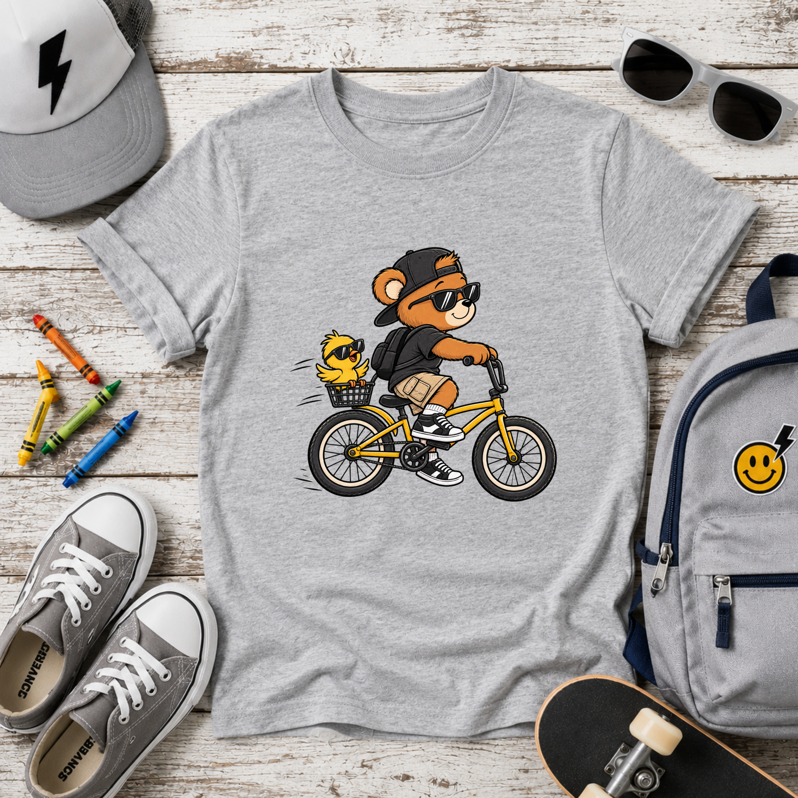 Kids Bicycle Bear T‑Shirt Cool Bear Riding Bike Graphic Tee