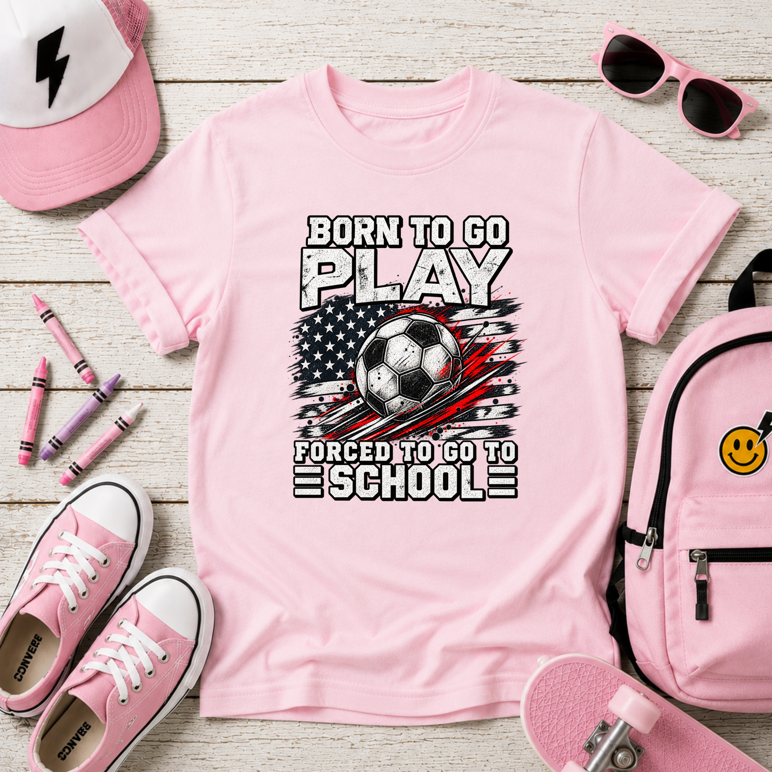 Kids Sports T‑Shirt "Born to Go Play, Forced to Go to School"