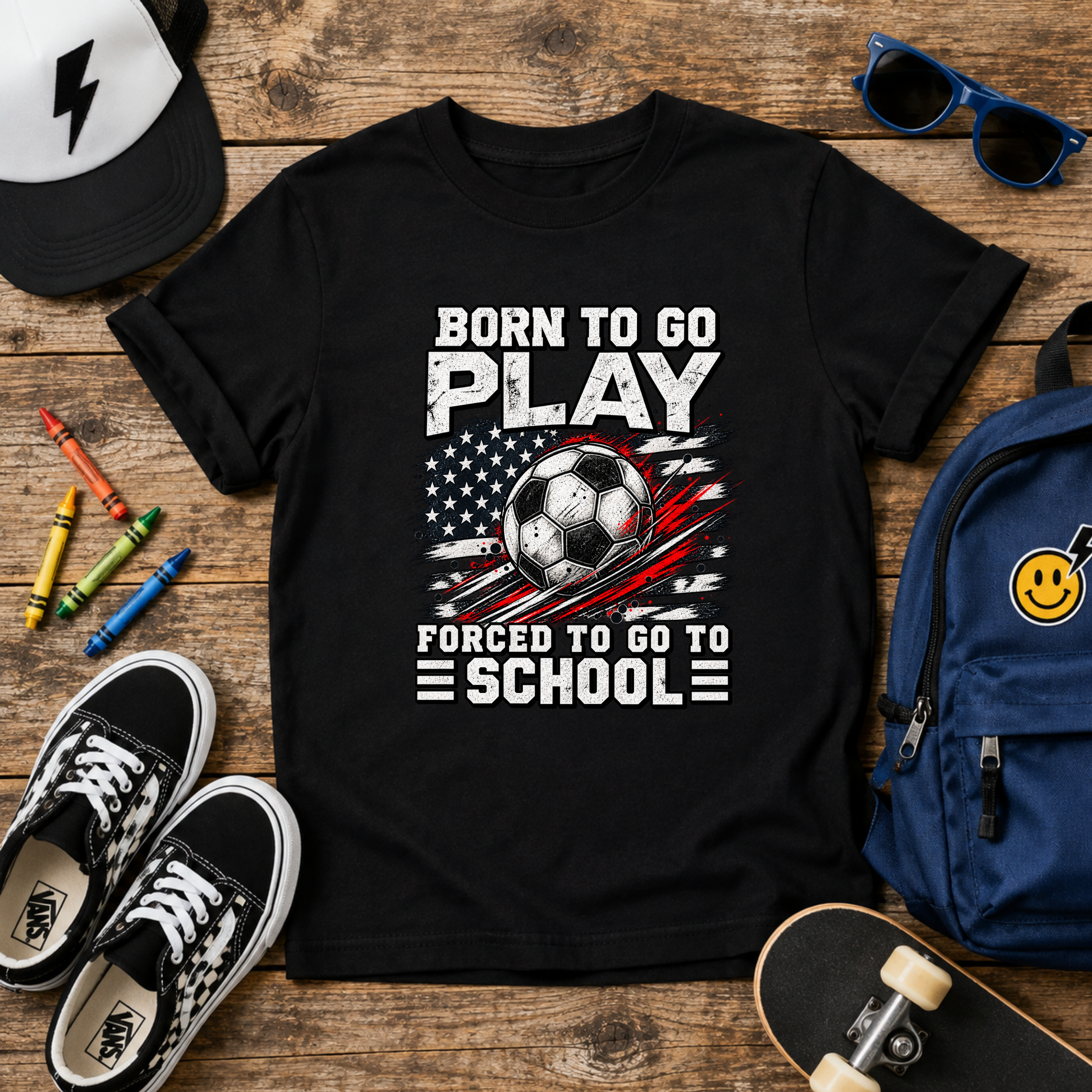 Kids Sports T‑Shirt "Born to Go Play, Forced to Go to School"