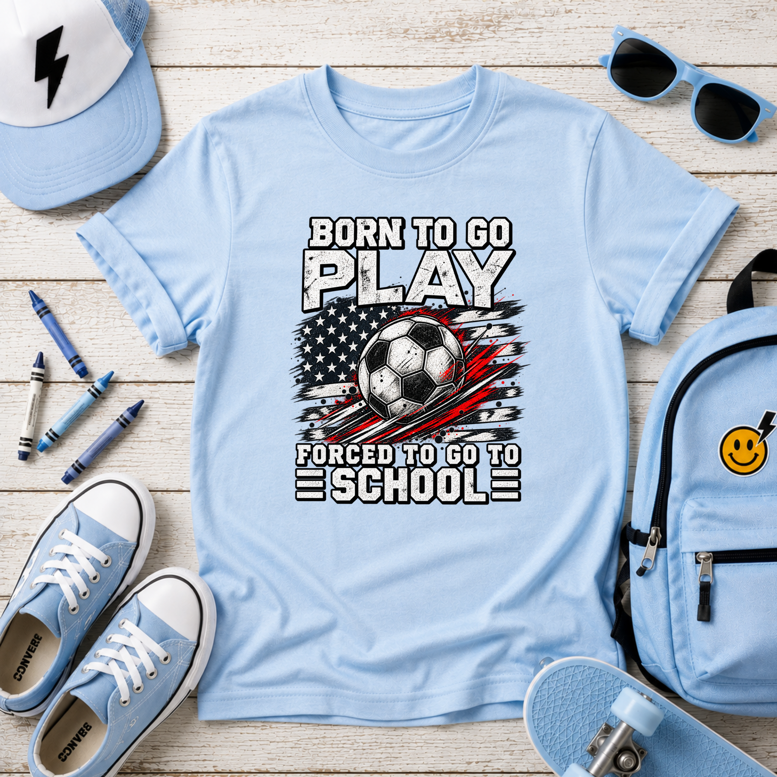Kids Sports T‑Shirt "Born to Go Play, Forced to Go to School"