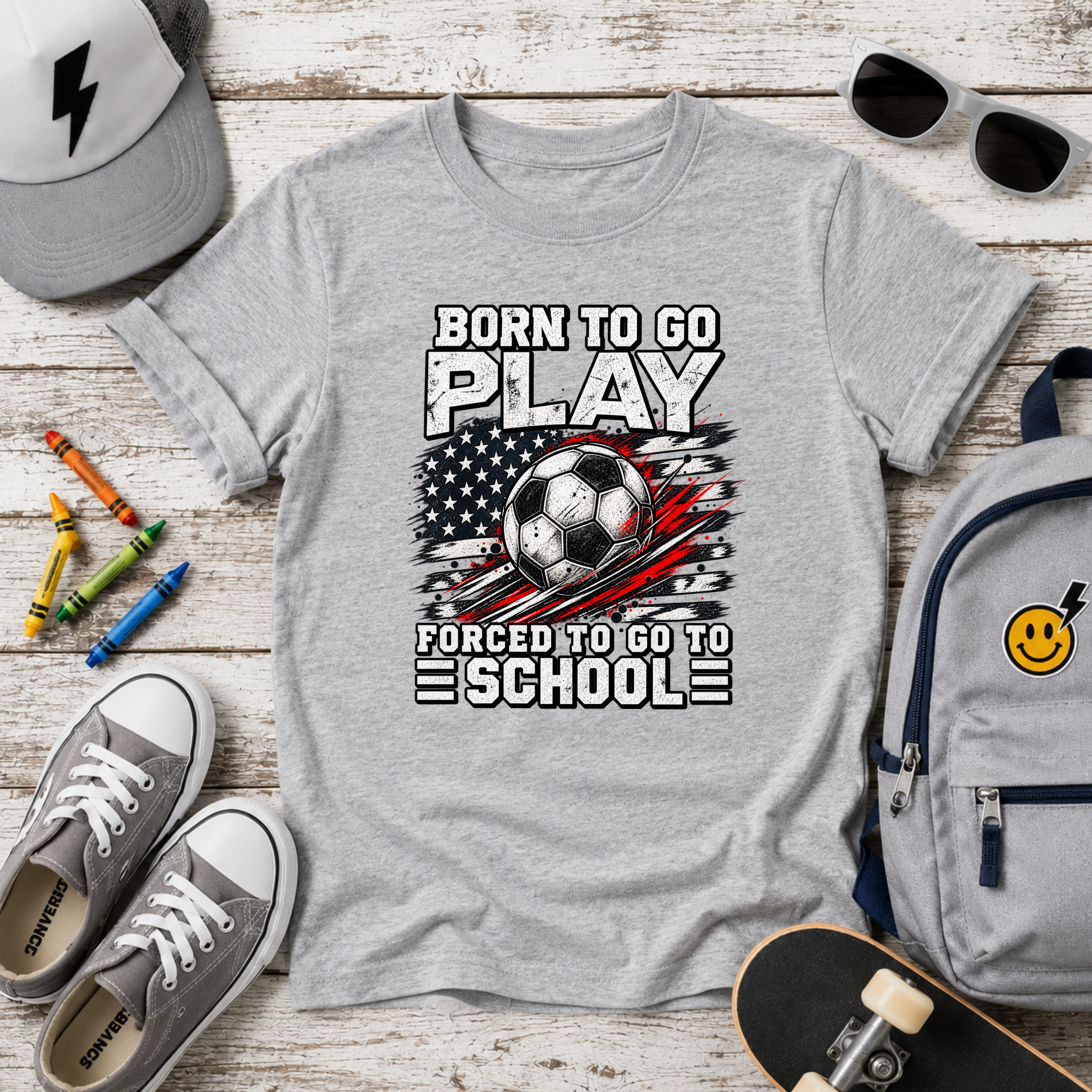 Kids Sports T‑Shirt "Born to Go Play, Forced to Go to School"