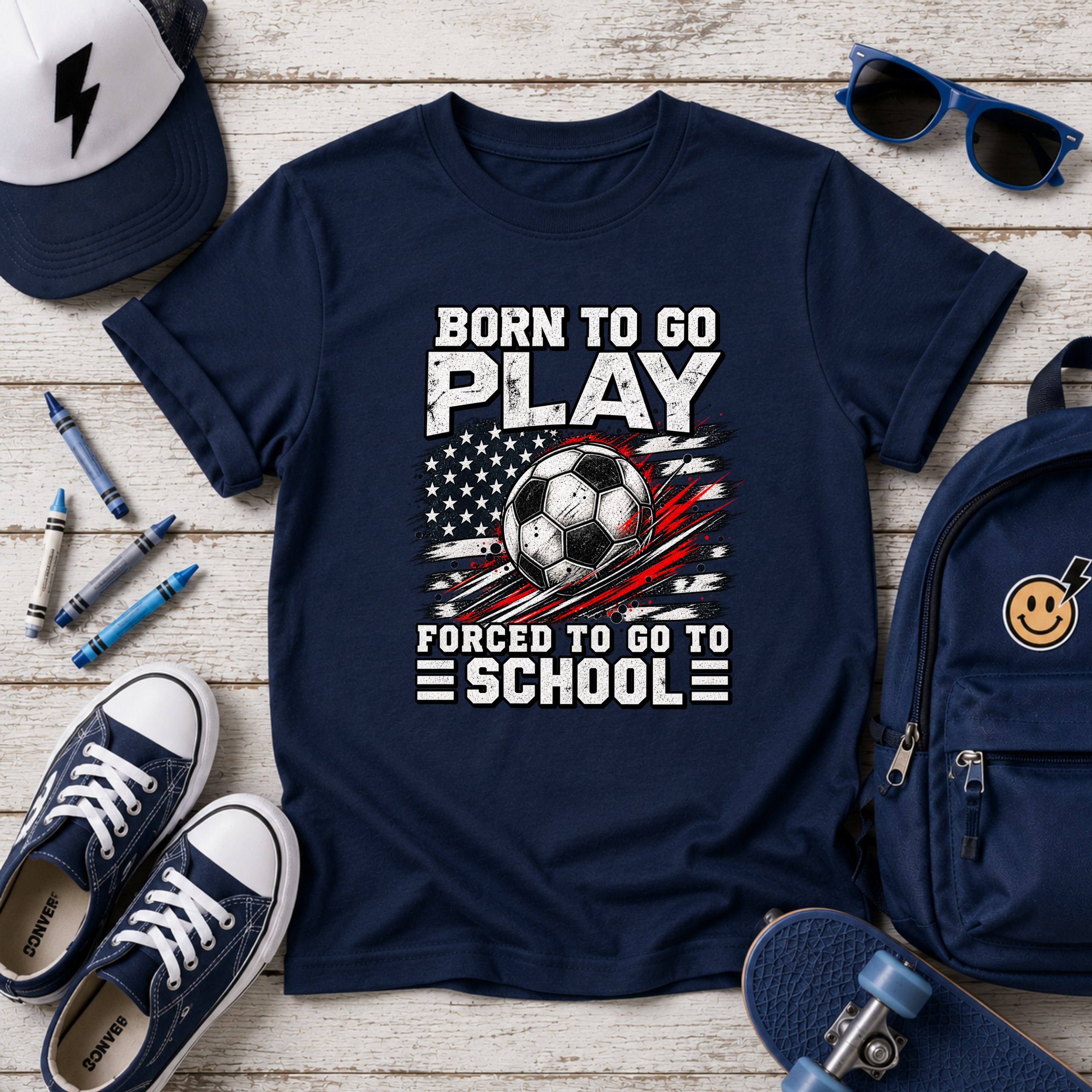 Kids Sports T‑Shirt "Born to Go Play, Forced to Go to School"