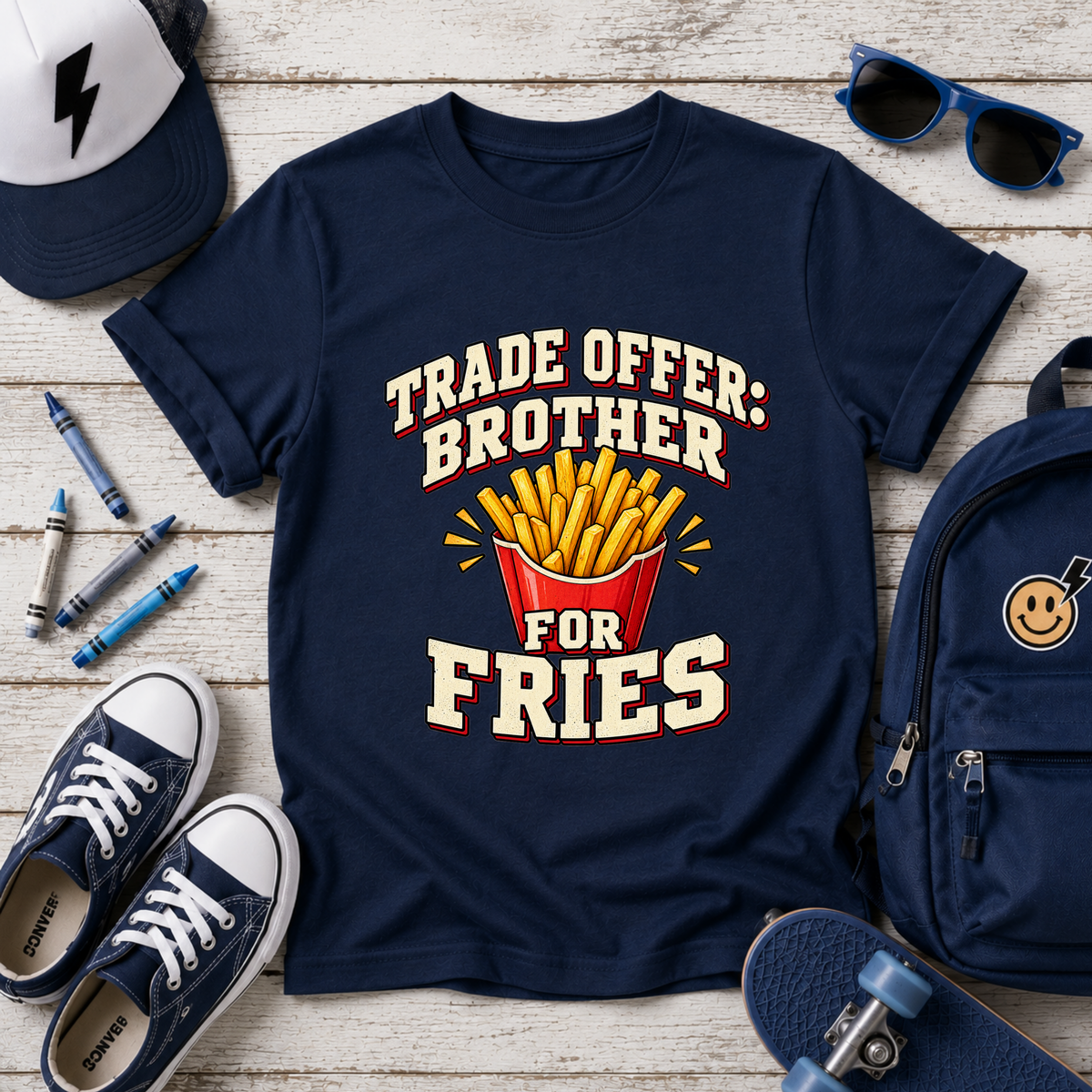 Kids 'Trade Offer: Brother for Fries' Funny Graphic Tee