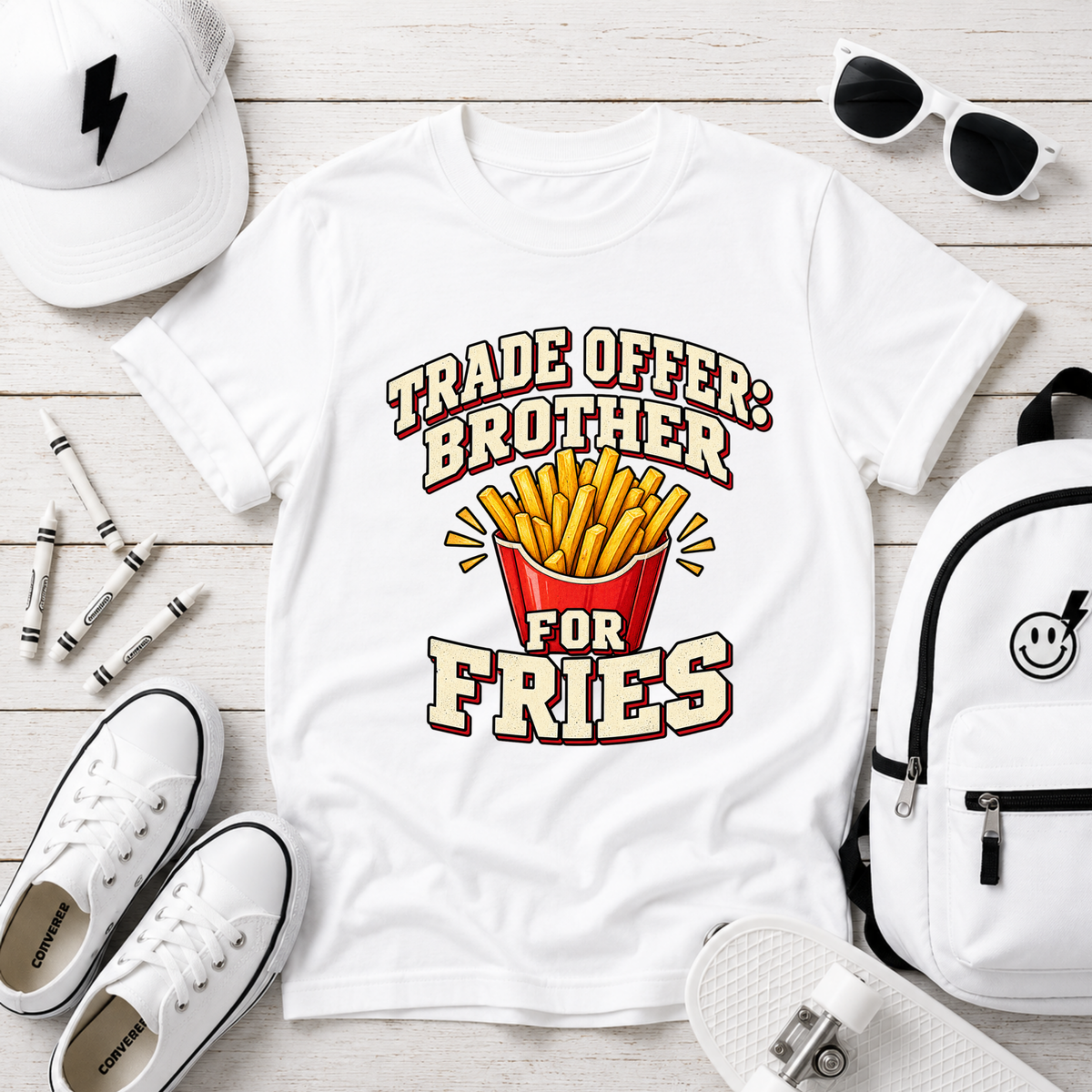 Kids 'Trade Offer: Brother for Fries' Funny Graphic Tee