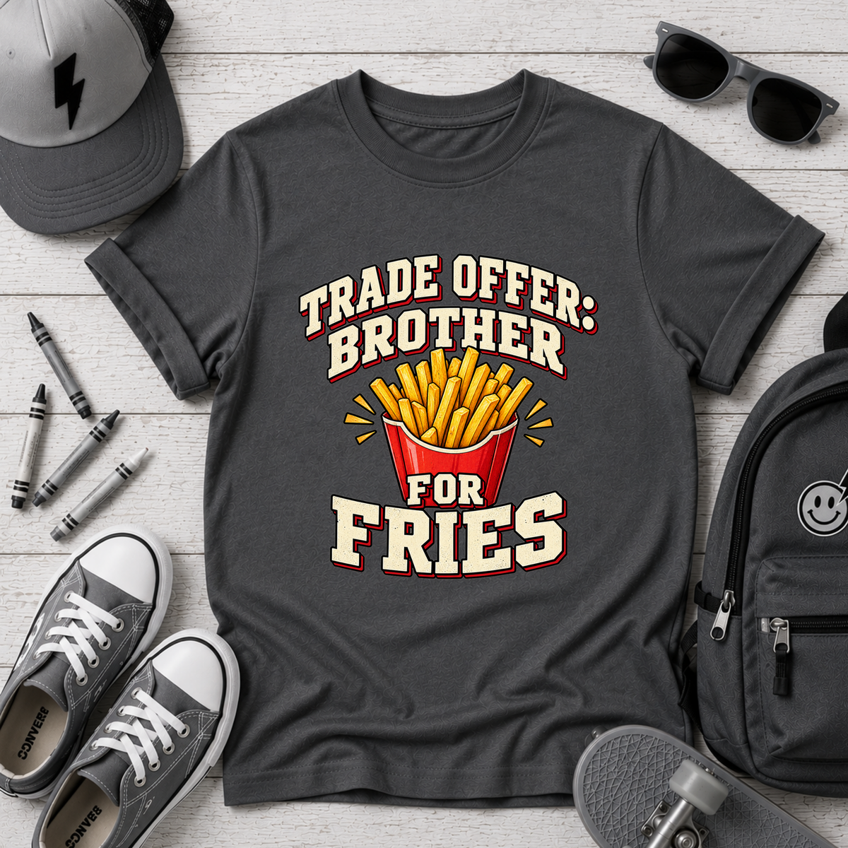 Kids 'Trade Offer: Brother for Fries' Funny Graphic Tee