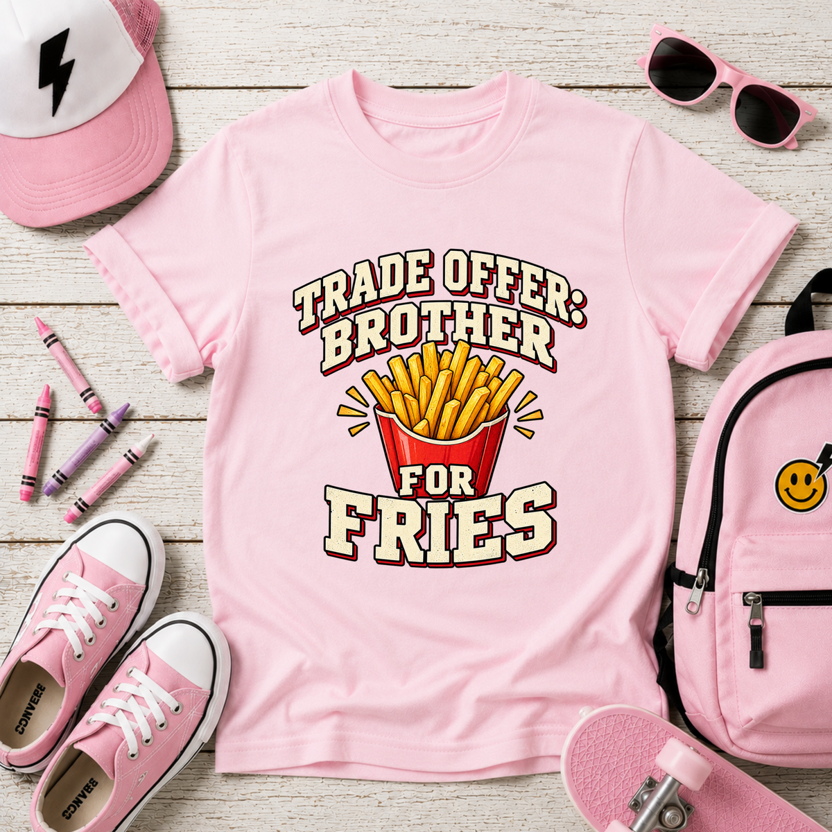 Kids 'Trade Offer: Brother for Fries' Funny Graphic Tee