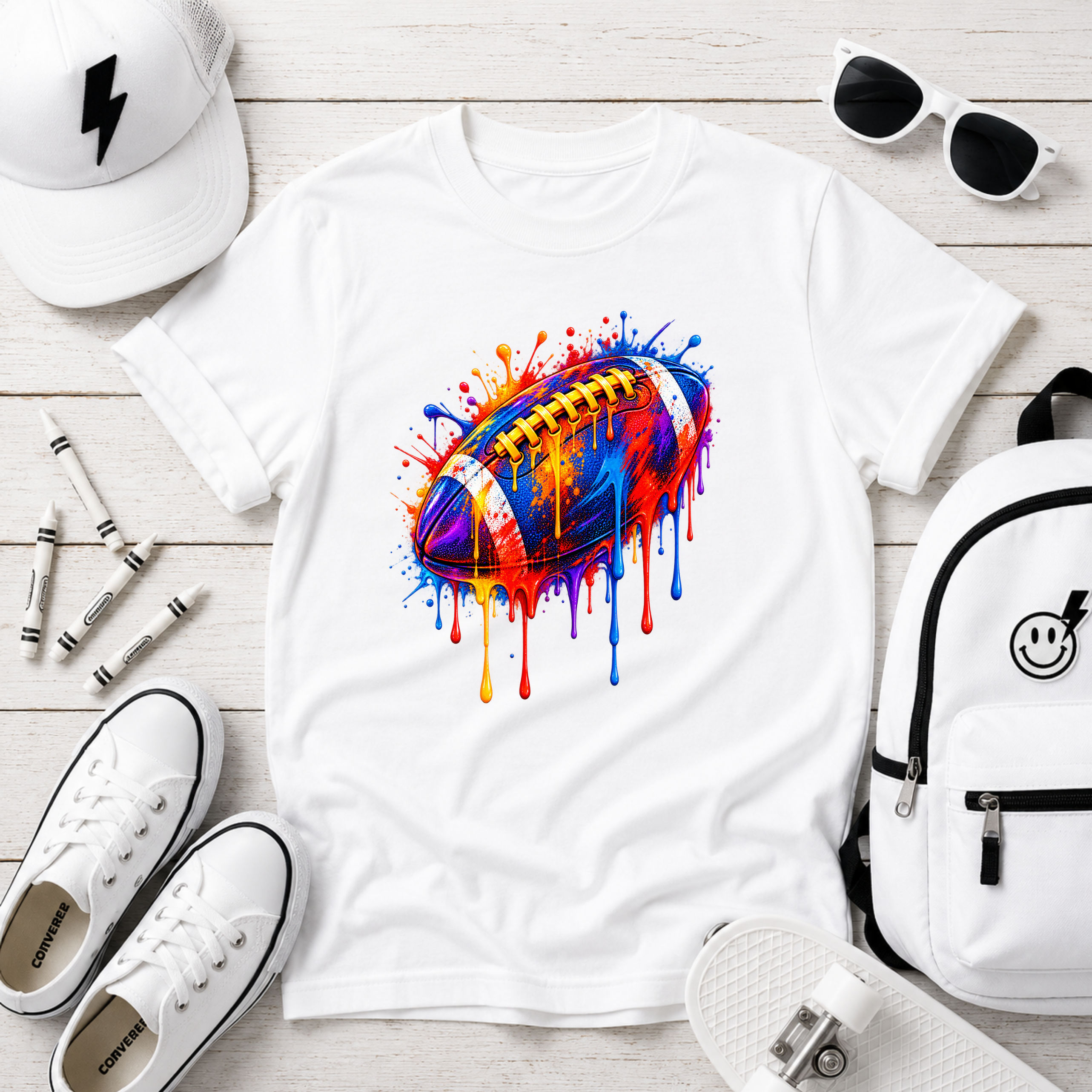 Kids T-Shirt Colorful Drip Football Sports Graphic Tee