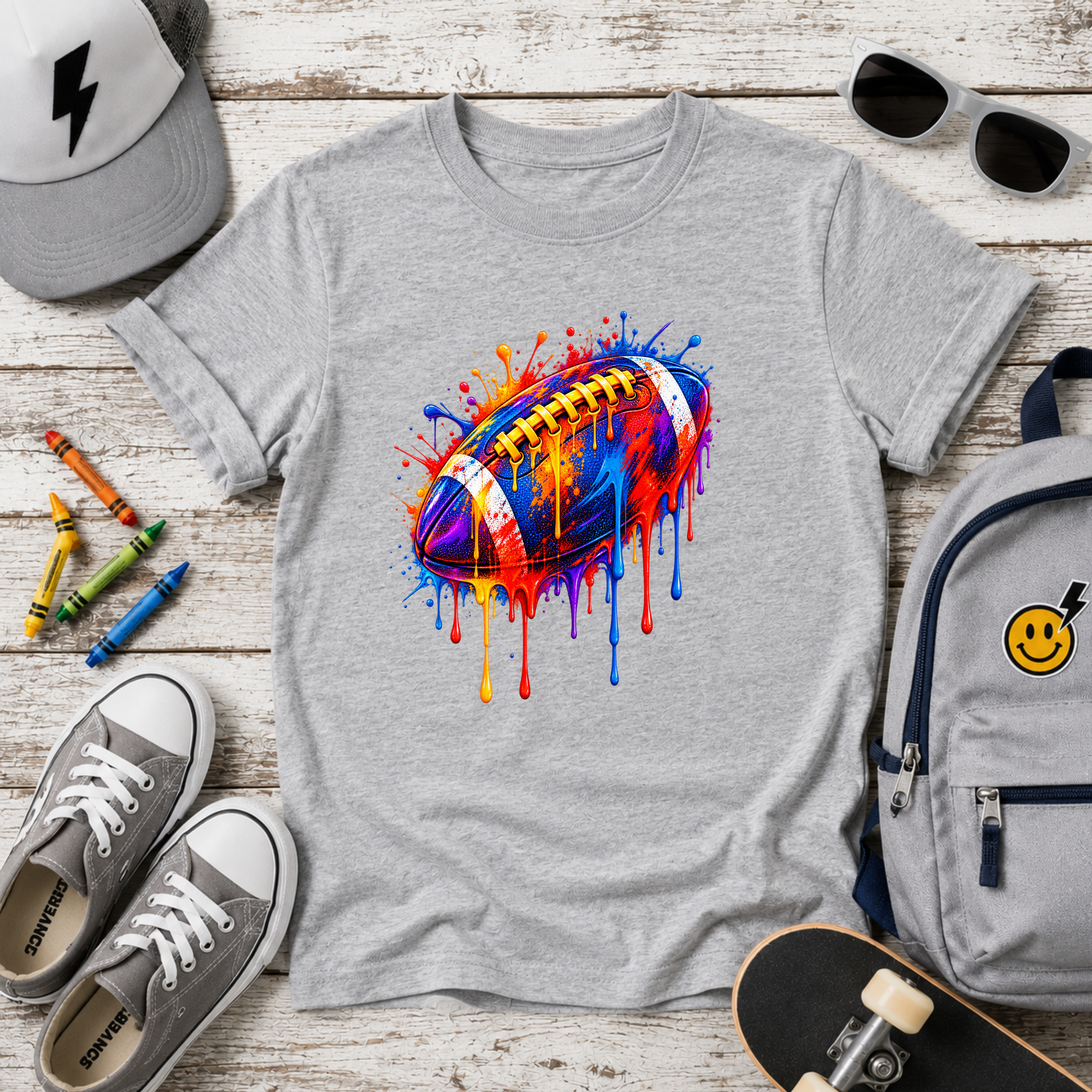 Kids T-Shirt Colorful Drip Football Sports Graphic Tee