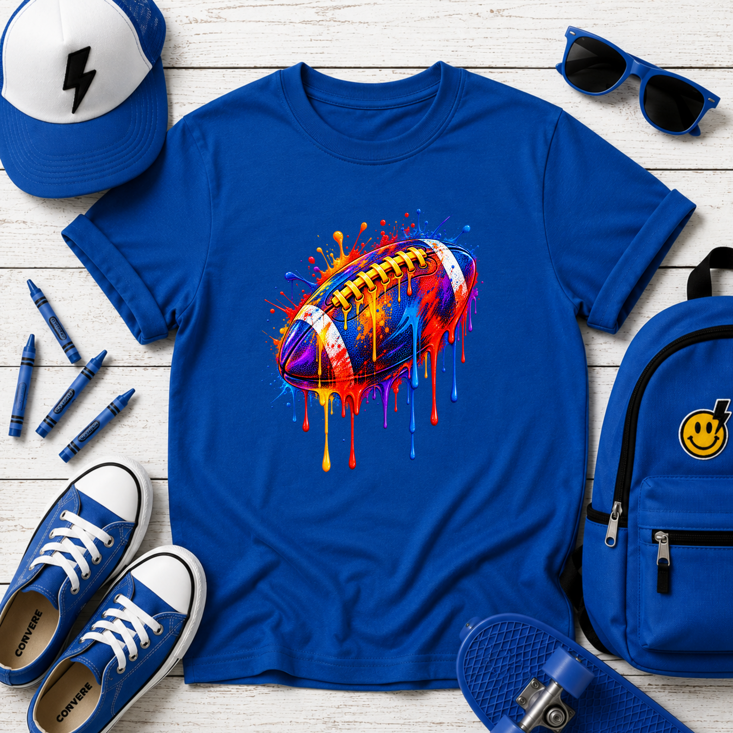 Kids T-Shirt Colorful Drip Football Sports Graphic Tee