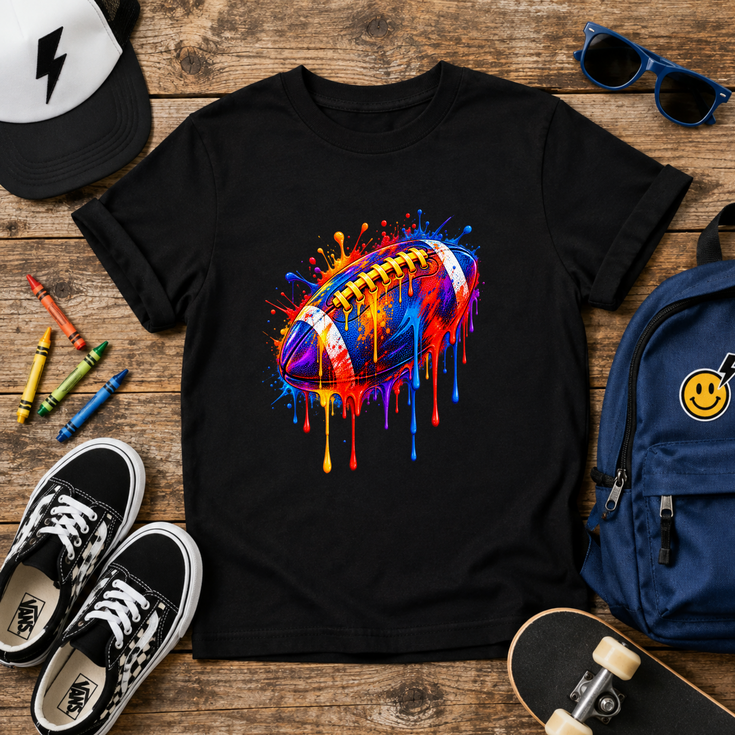 Kids T-Shirt Colorful Drip Football Sports Graphic Tee