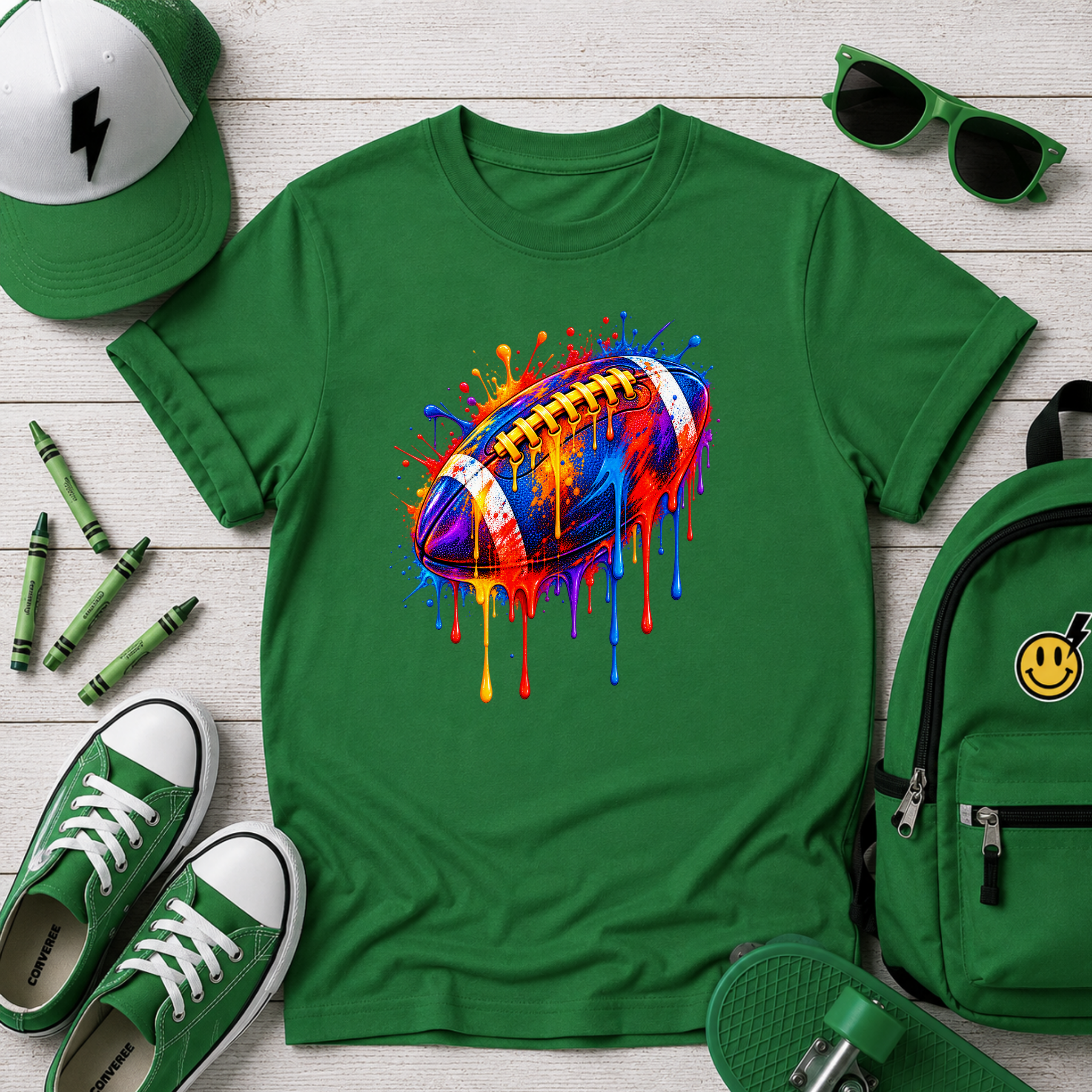Kids T-Shirt Colorful Drip Football Sports Graphic Tee