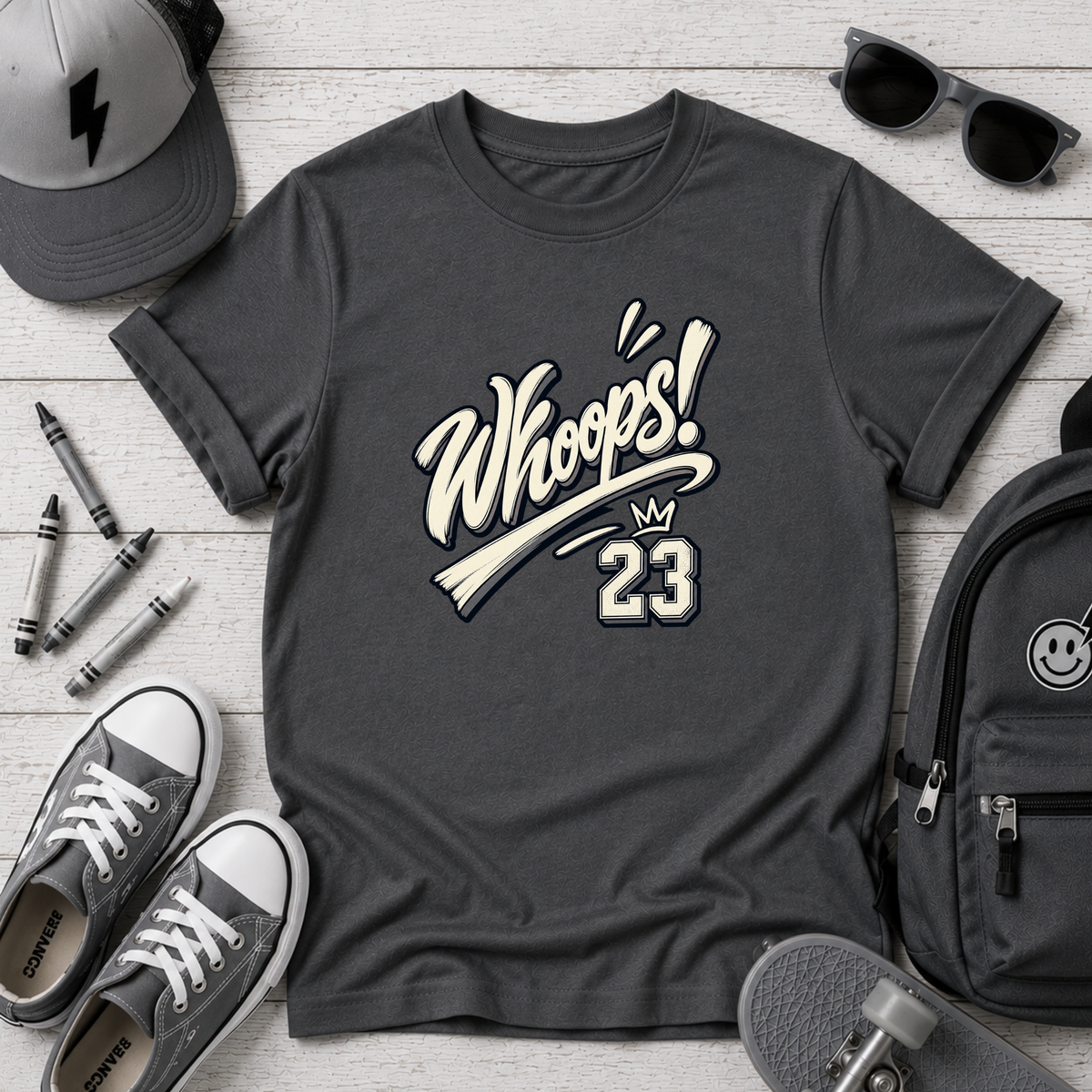 Whoops! Kids Sports Tee Vintage Baseball Bat Design (Number 23)