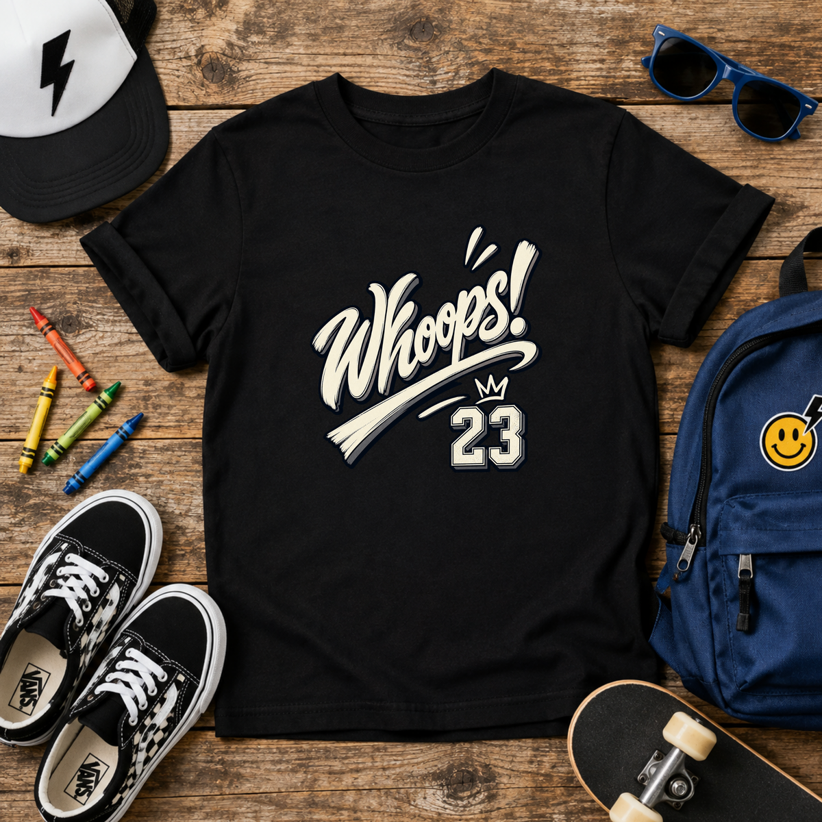 Whoops! Kids Sports Tee Vintage Baseball Bat Design (Number 23)