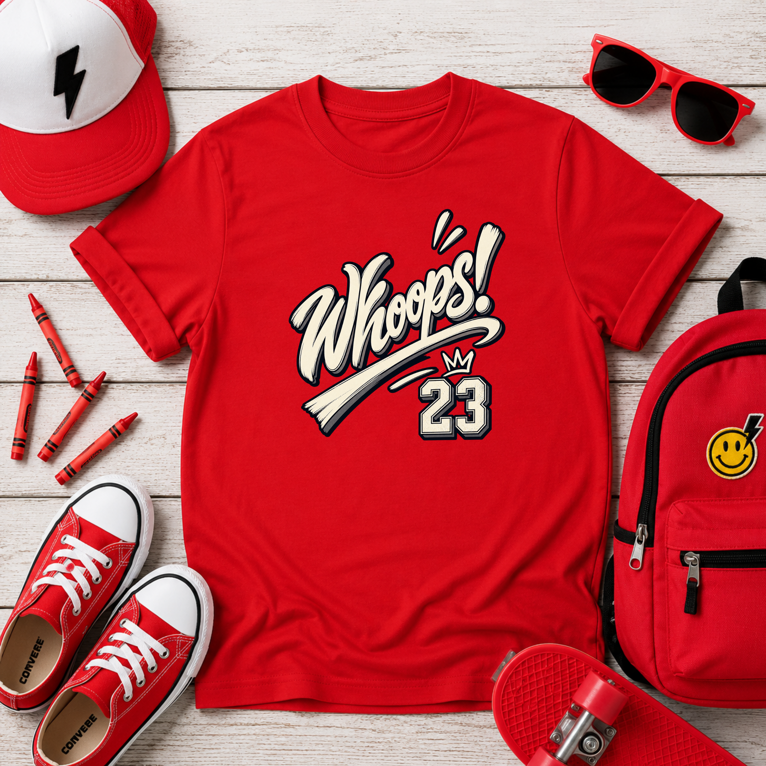 Whoops! Kids Sports Tee Vintage Baseball Bat Design (Number 23)