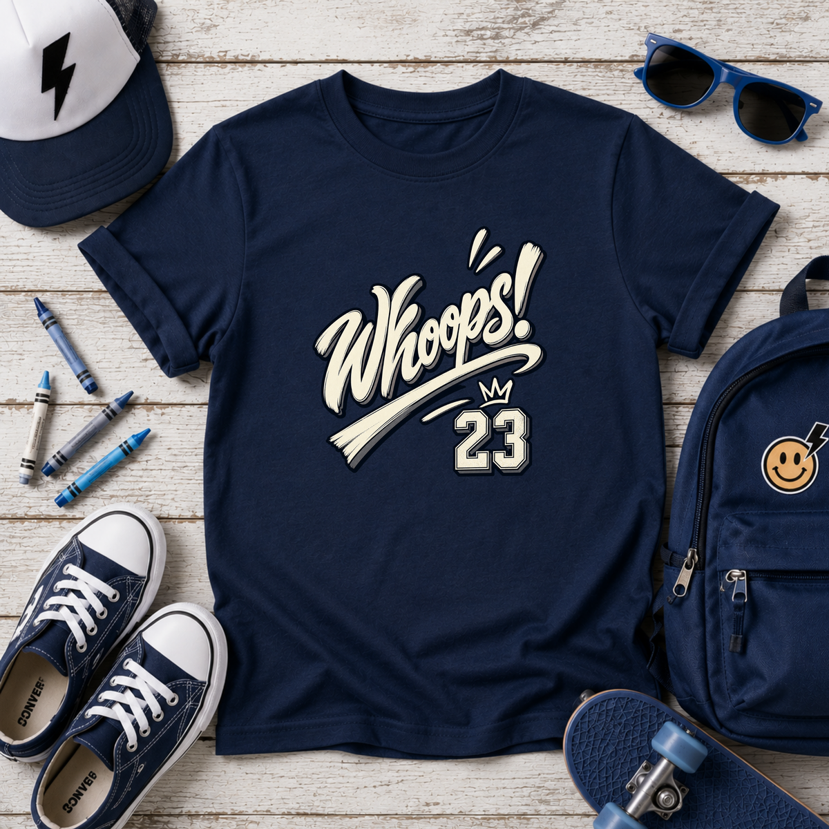 Whoops! Kids Sports Tee Vintage Baseball Bat Design (Number 23)