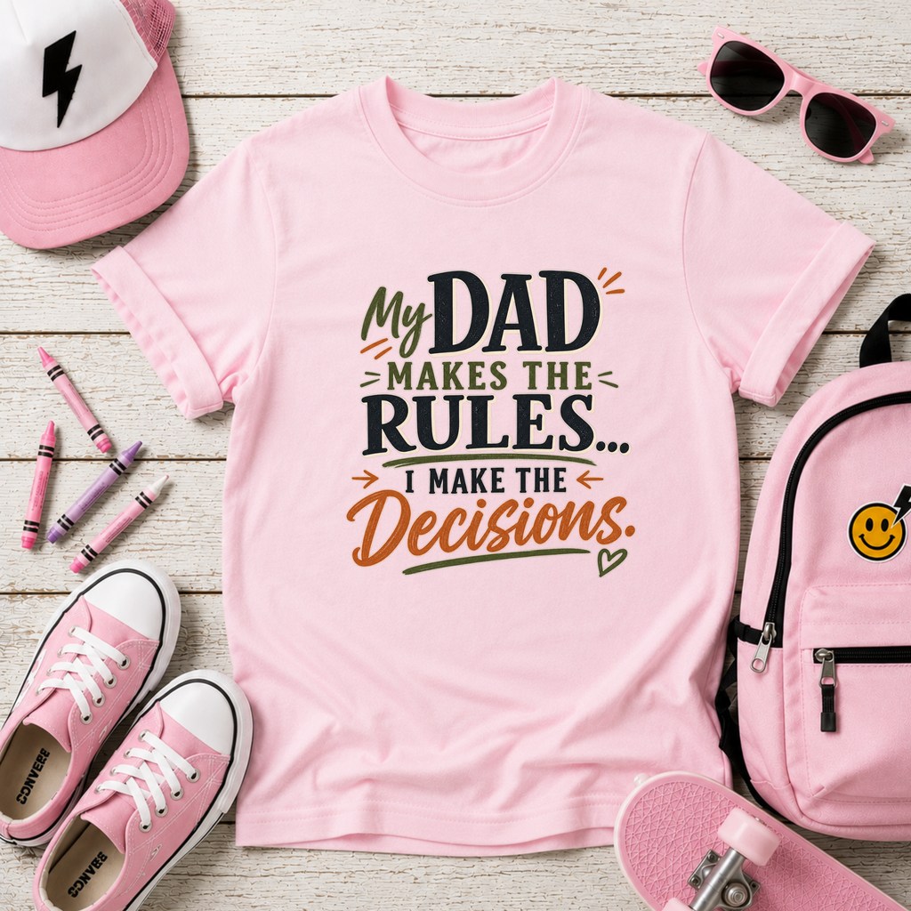 "My Dad Makes the Rules, I Make the Decisions" Kids Cute Father’s Day Tee