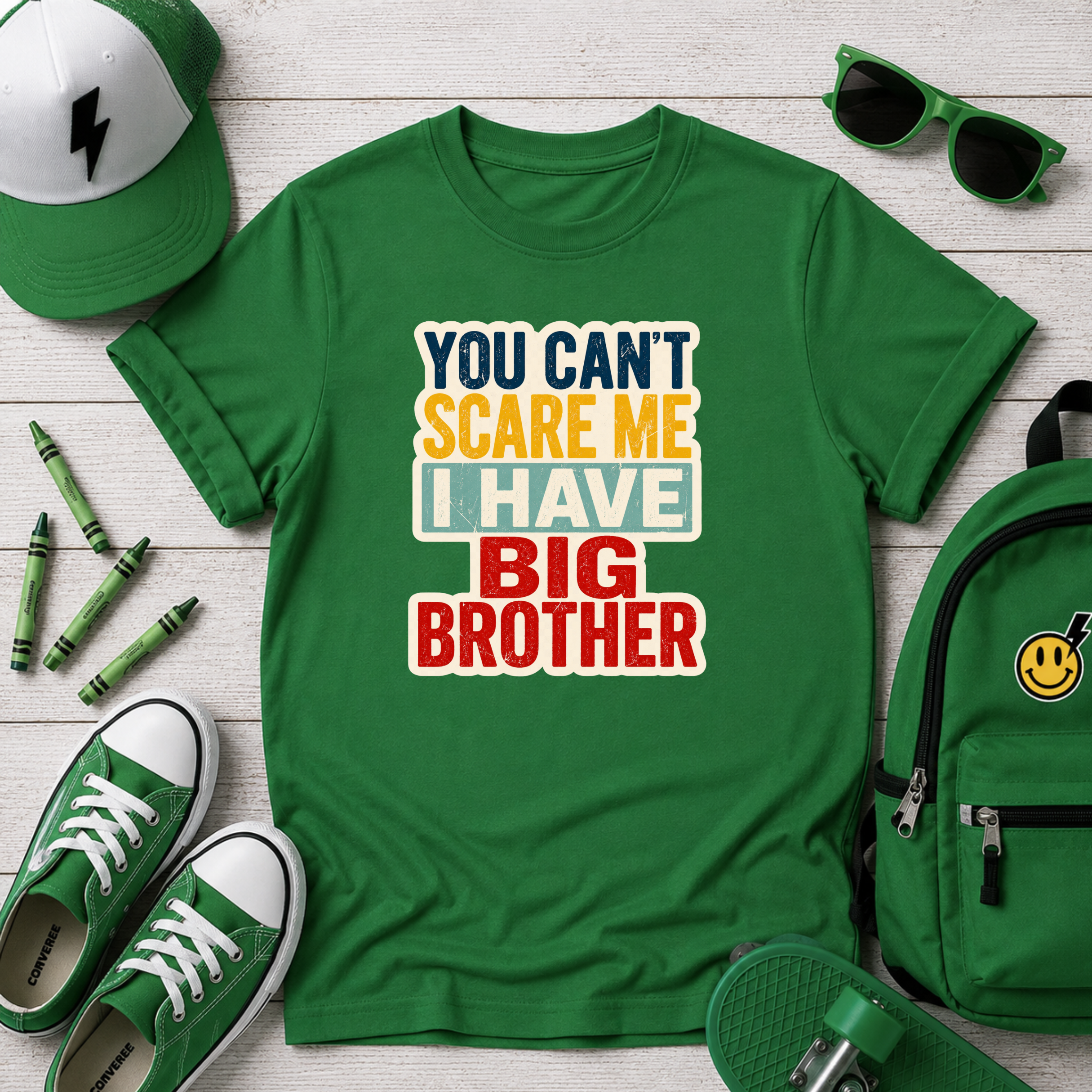 Kids Tee "You Can't Scare Me I Have Big Brother" Funny Sibling T-Shirt