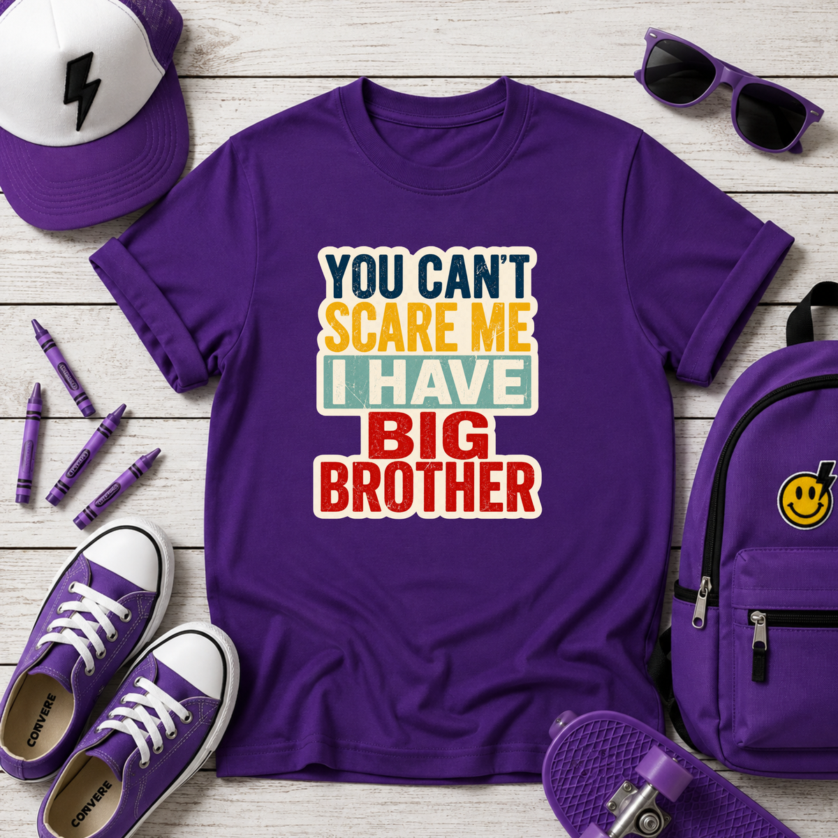 Kids Tee "You Can't Scare Me I Have Big Brother" Funny Sibling T-Shirt