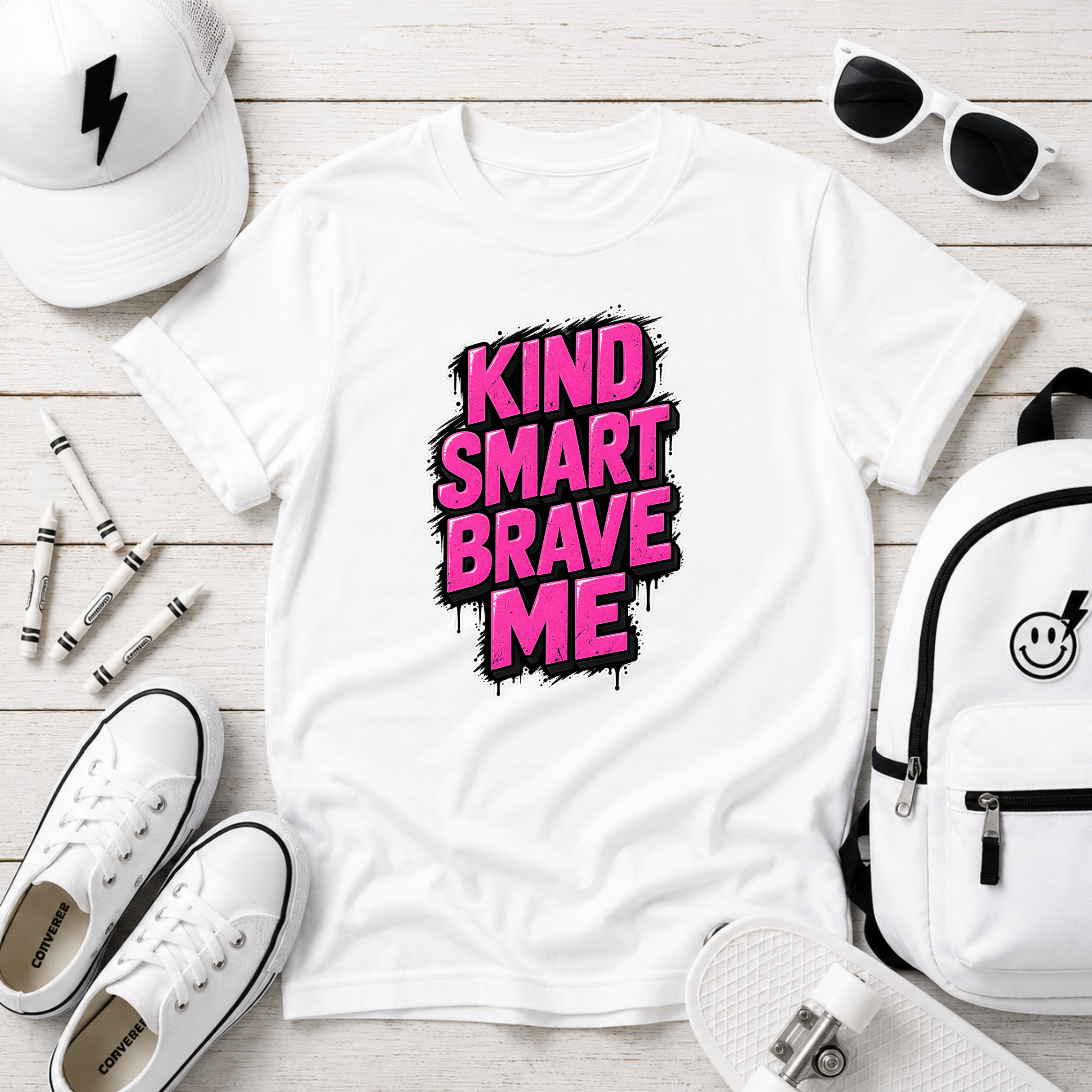 Kids T-Shirt - "Kind Smart Brave Me" Positive Empowerment Tee