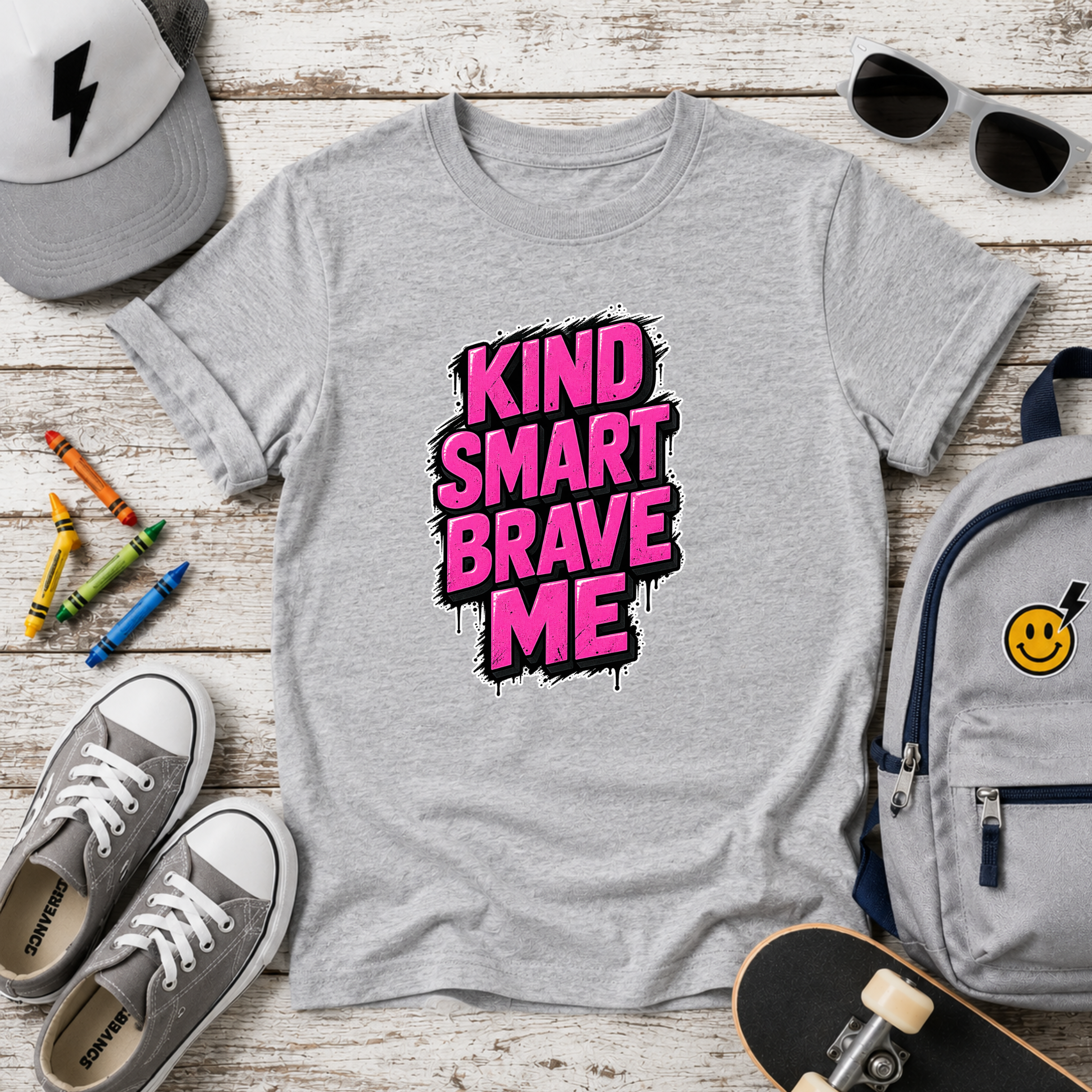 Kids T-Shirt - "Kind Smart Brave Me" Positive Empowerment Tee