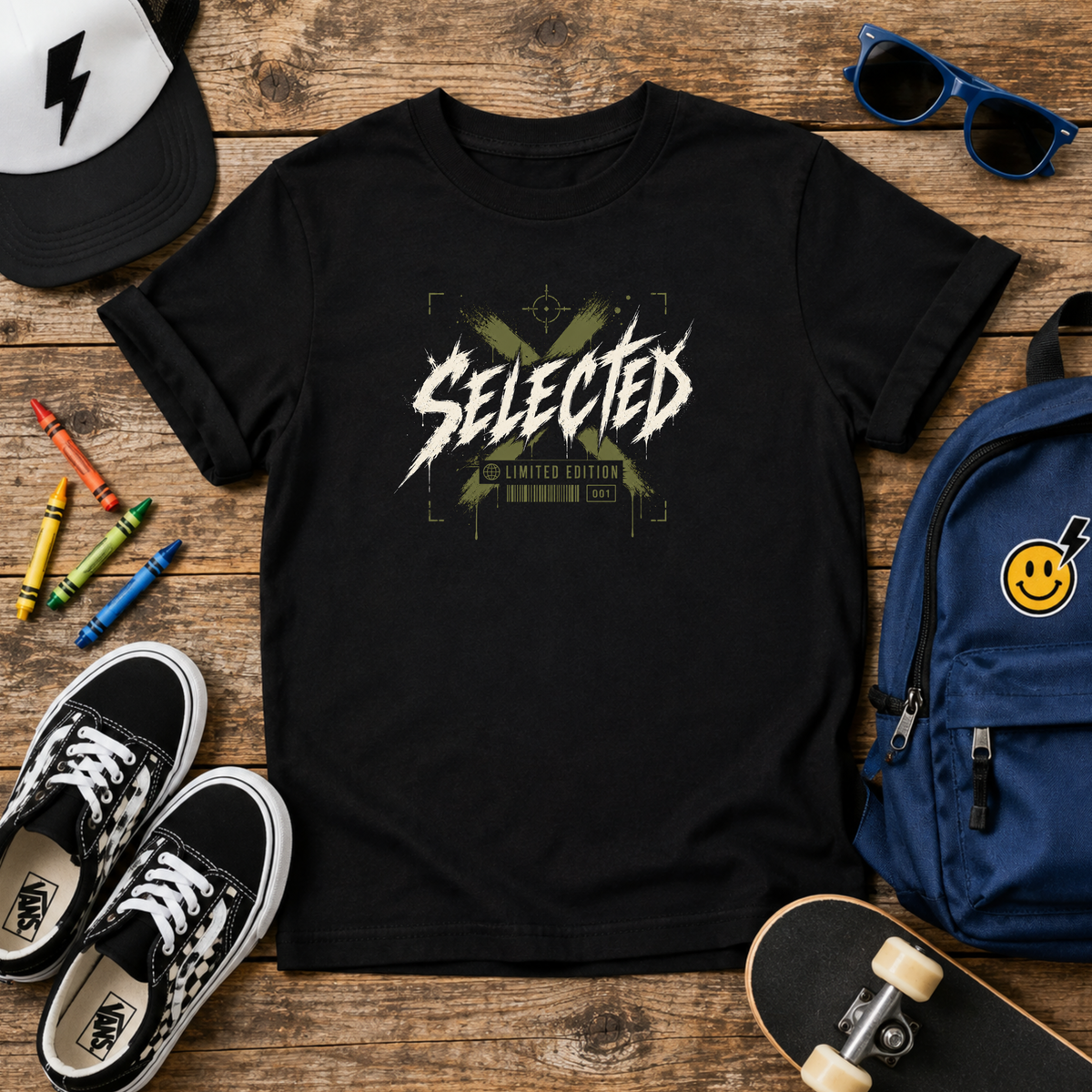 "Selected" Graphic Kids Tee Edgy Streetwear T‑Shirt for Boys & Girls