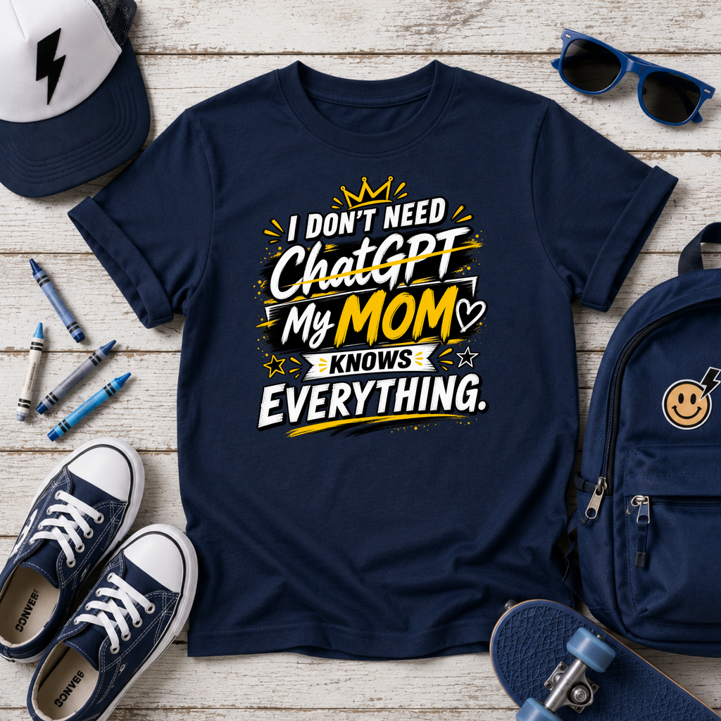 "I Don’t Need ChatGPT, My Mom Knows Everything" Funny Graphic Kids Tee